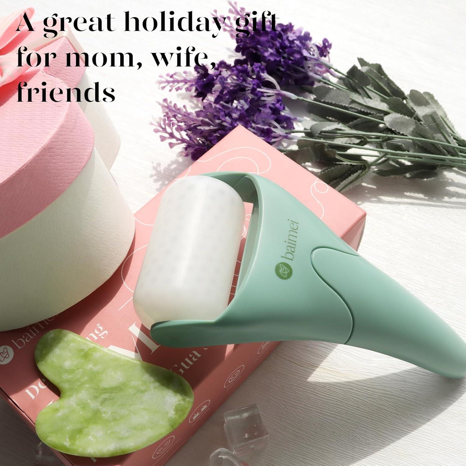 Rodillo de Hielo BAIMEI y Gua Sha Verde para Masaje Facial