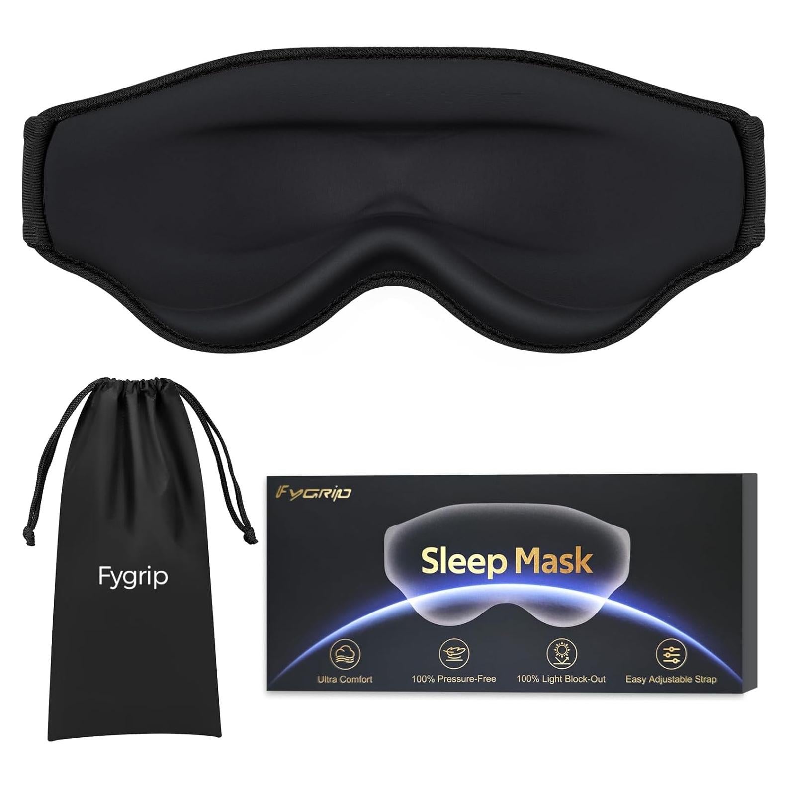 Máscara de Ojos 3D Fygrip para Dormir Sin Presión - Negra