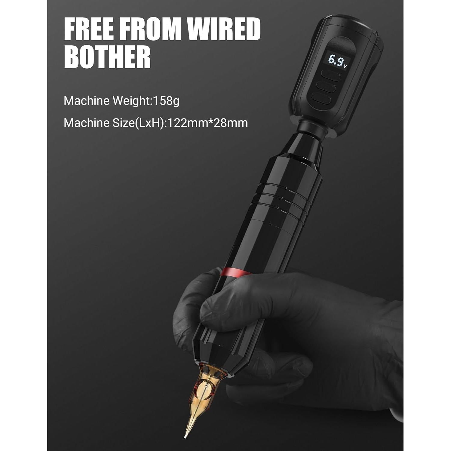 Kit de Máquina de Tatuaje Inalámbrica RHEIN con 2 Baterías y 20 Agujas