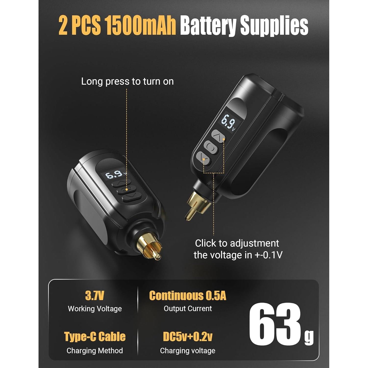 Kit de Máquina de Tatuaje Inalámbrica RHEIN con 2 Baterías y 20 Agujas