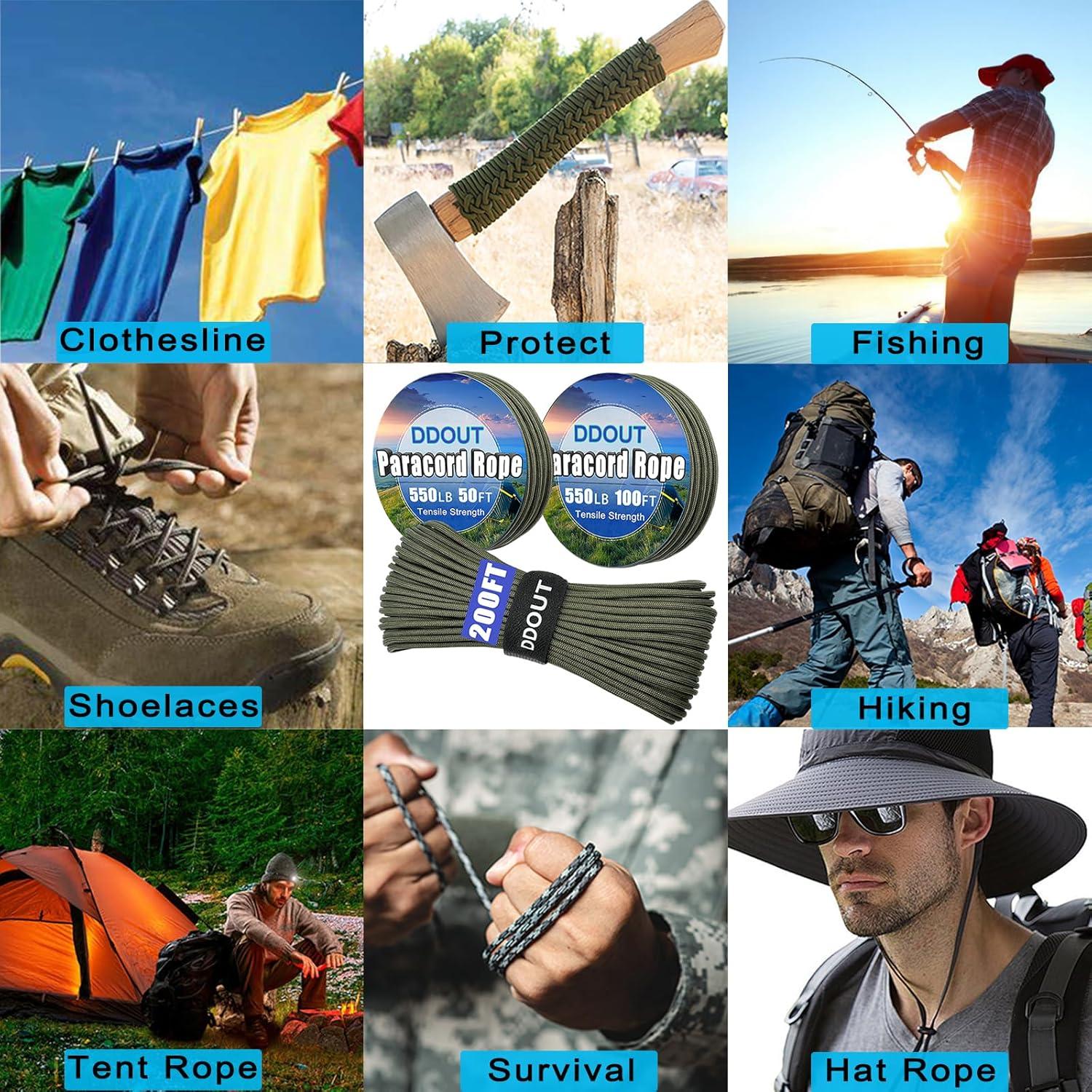 Cuerda Paracord 550 DDOUT 15m 4mm Verde Militar para Camping