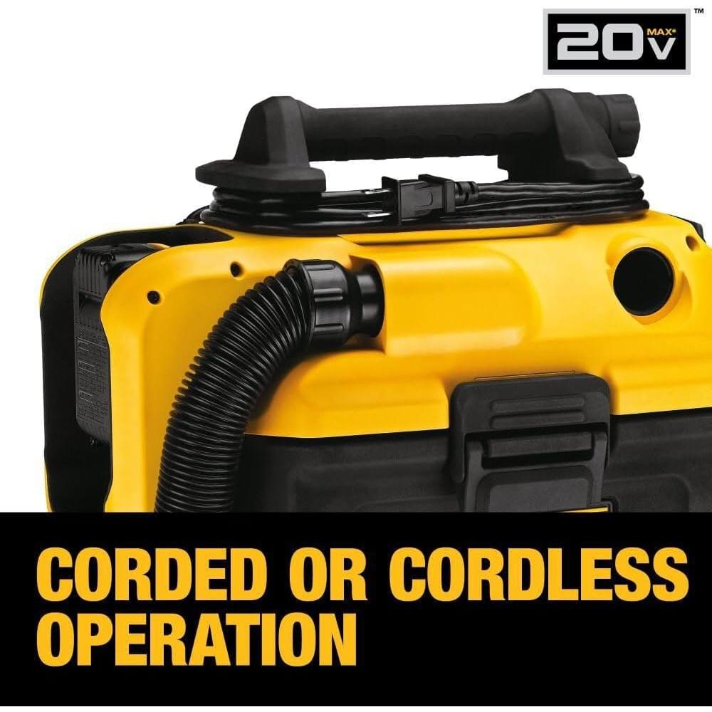 DEWALT 20V MAX Wet/Dry Vacuum, Cordless and Corded, Versatile Power Source, Portable Shop Vacuum, Tool Only (DCV581H)