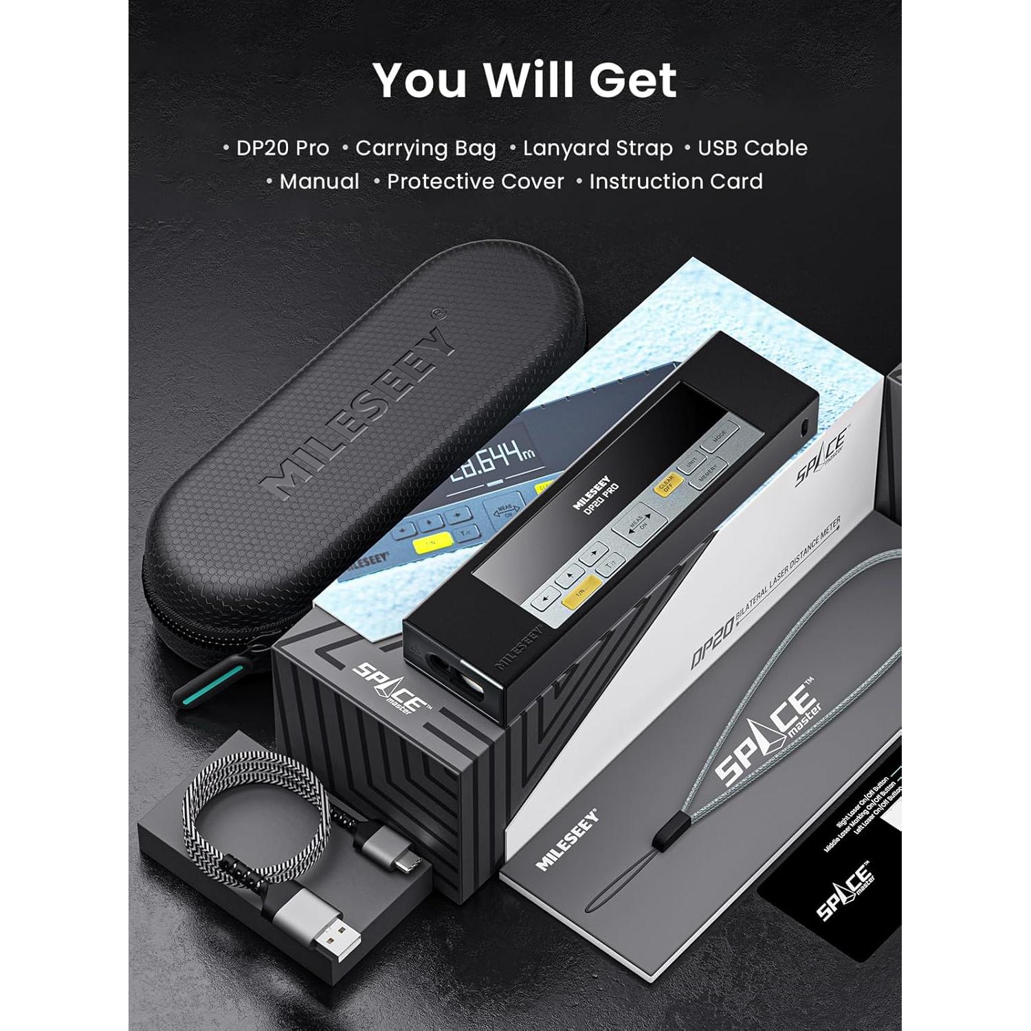 MiLESEEY DP20 Pro Dual Laser Measuring Tool, 390Ft Laser Measurement Tool with Middle Laser Reference, Rechargeable Laser Distance Measure with APP,Gen-2 Backlit Display Ft/in/M Units Laser Measure