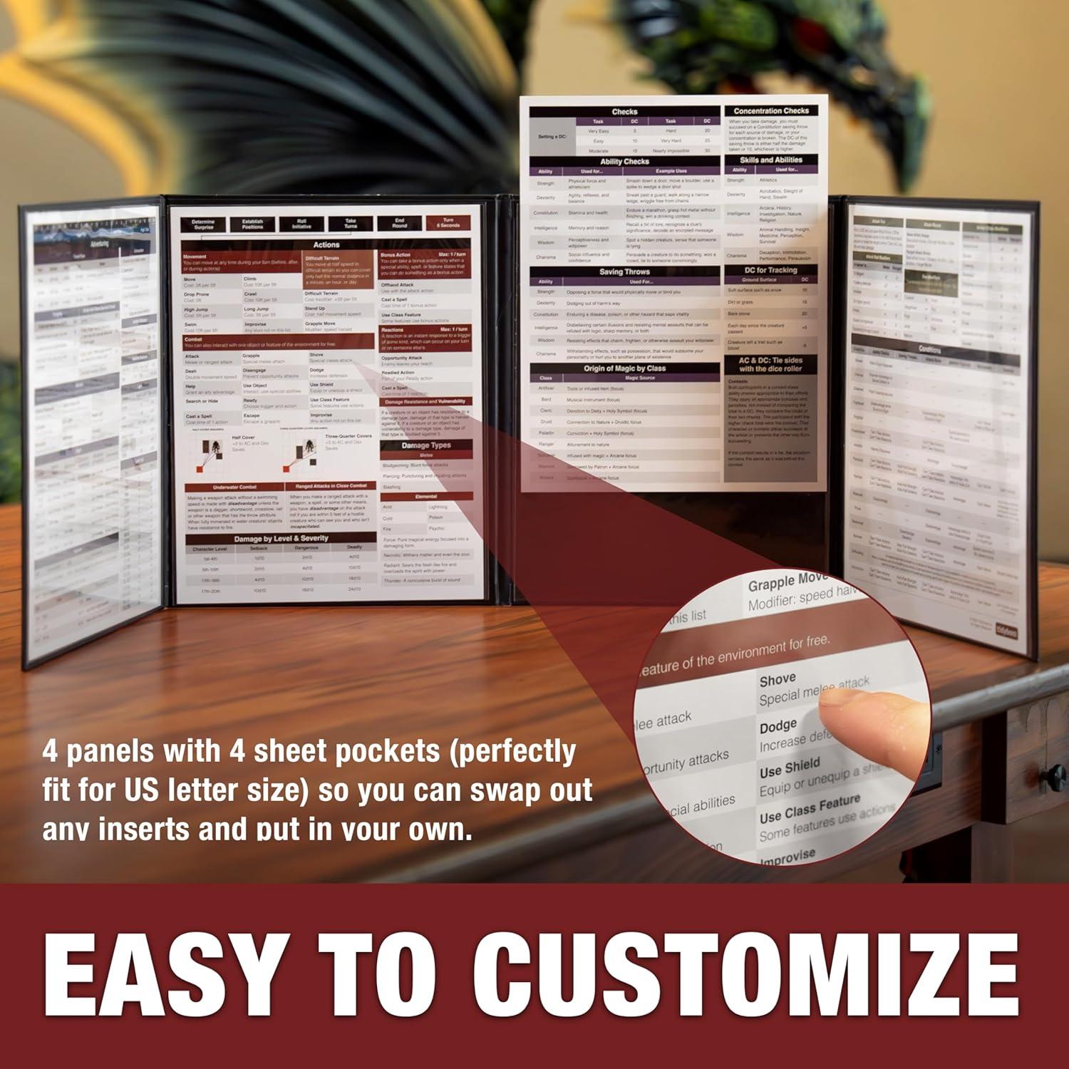 Pantalla DM 4 Paneles Tidyboss para Dungeons and Dragons