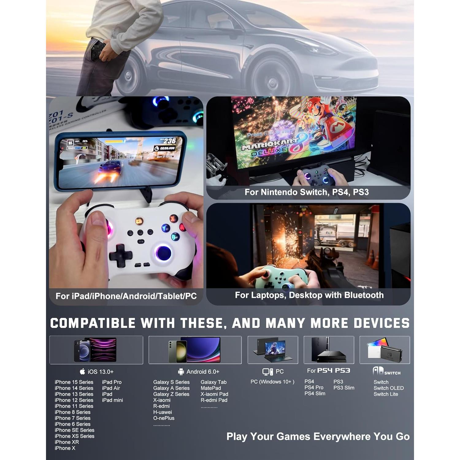 Controlador de Juegos Inalámbrico Joso Z01 para iOS/Android - Negro