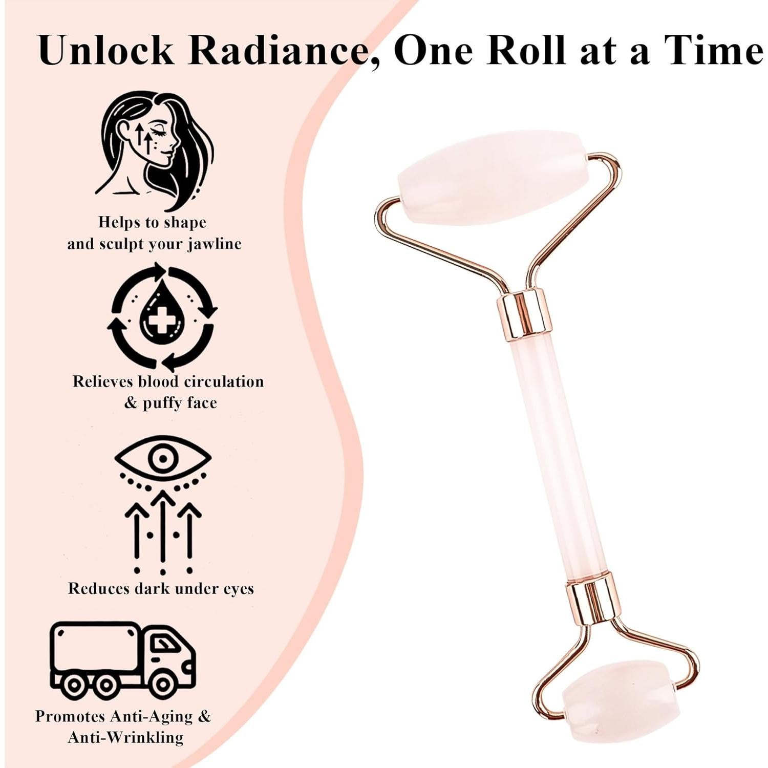 Rodillo de Jade Natural Crystal Lemon - Cuarzo Rosa Facial