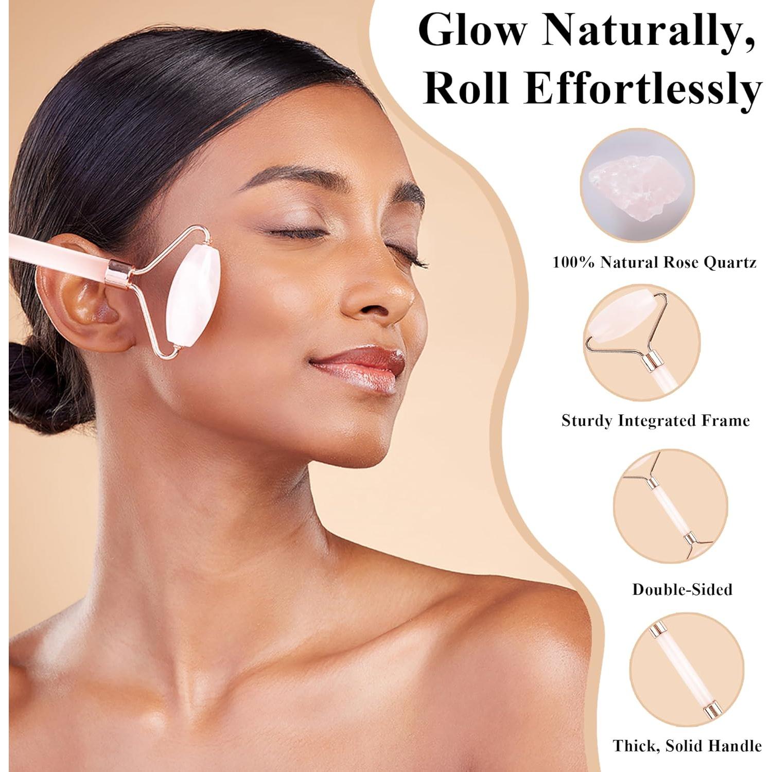 Rodillo de Jade Natural Crystal Lemon - Cuarzo Rosa Facial