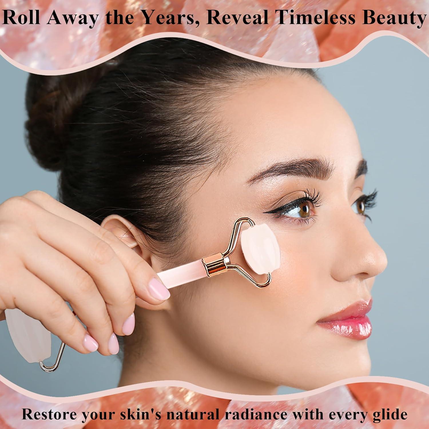 Rodillo de Jade Natural Crystal Lemon - Cuarzo Rosa Facial