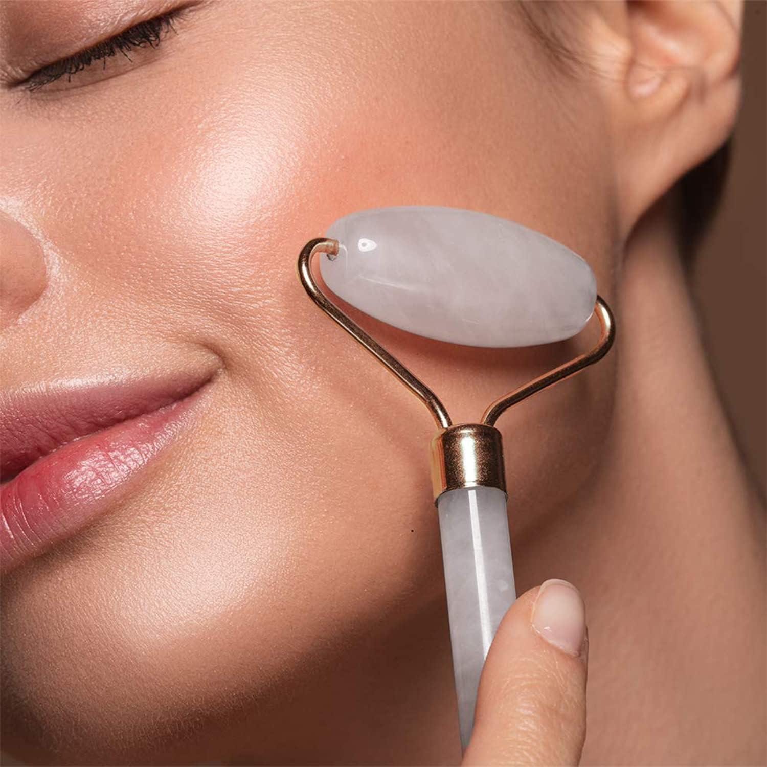 Rodillo de Jade Natural Crystal Lemon - Cuarzo Rosa Facial