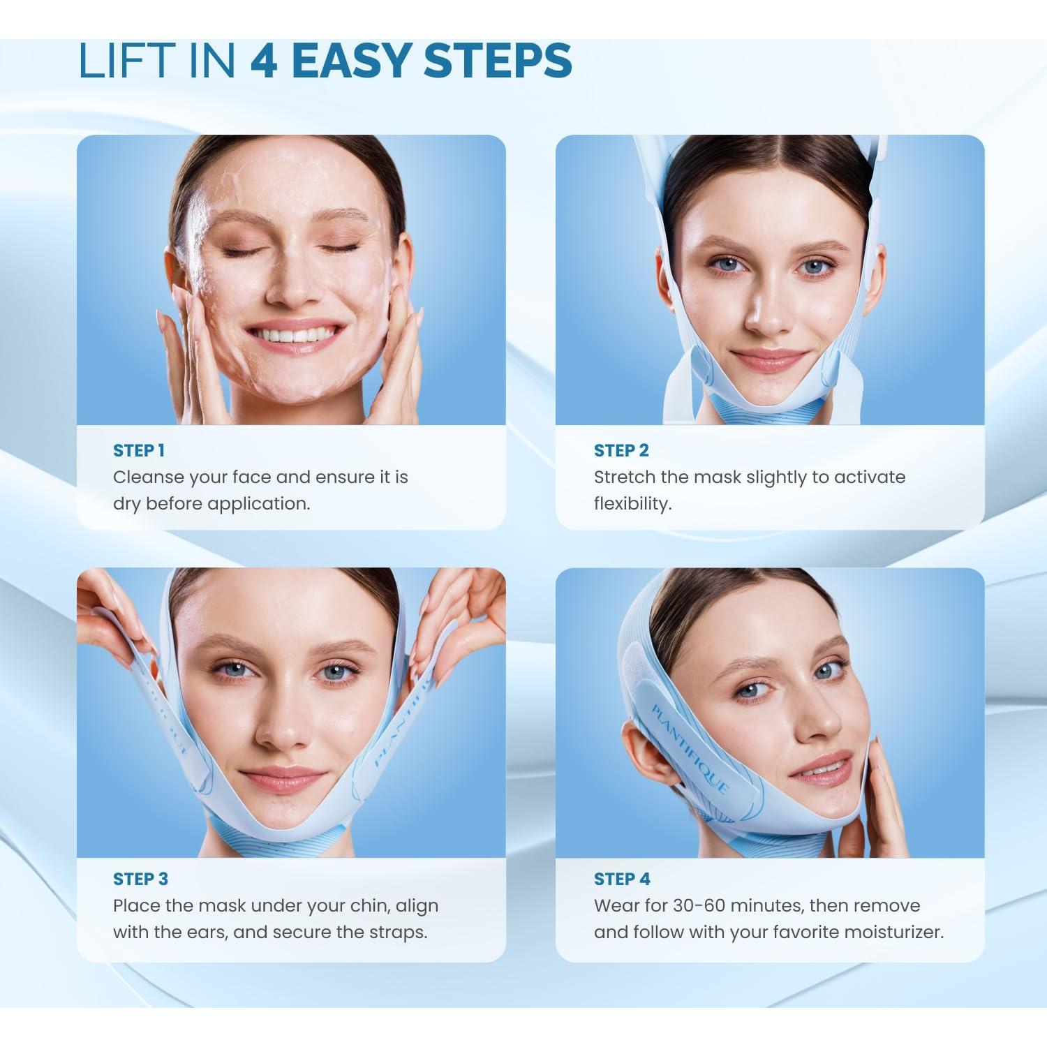 PLANTIFIQUE Chin Strap for Face Contouring - Reusable V Line Ice Silk Fabric Mask - Double Chin Shaping, Adjustable, Breathable Fabric - Jawline Shaper for Women & Men