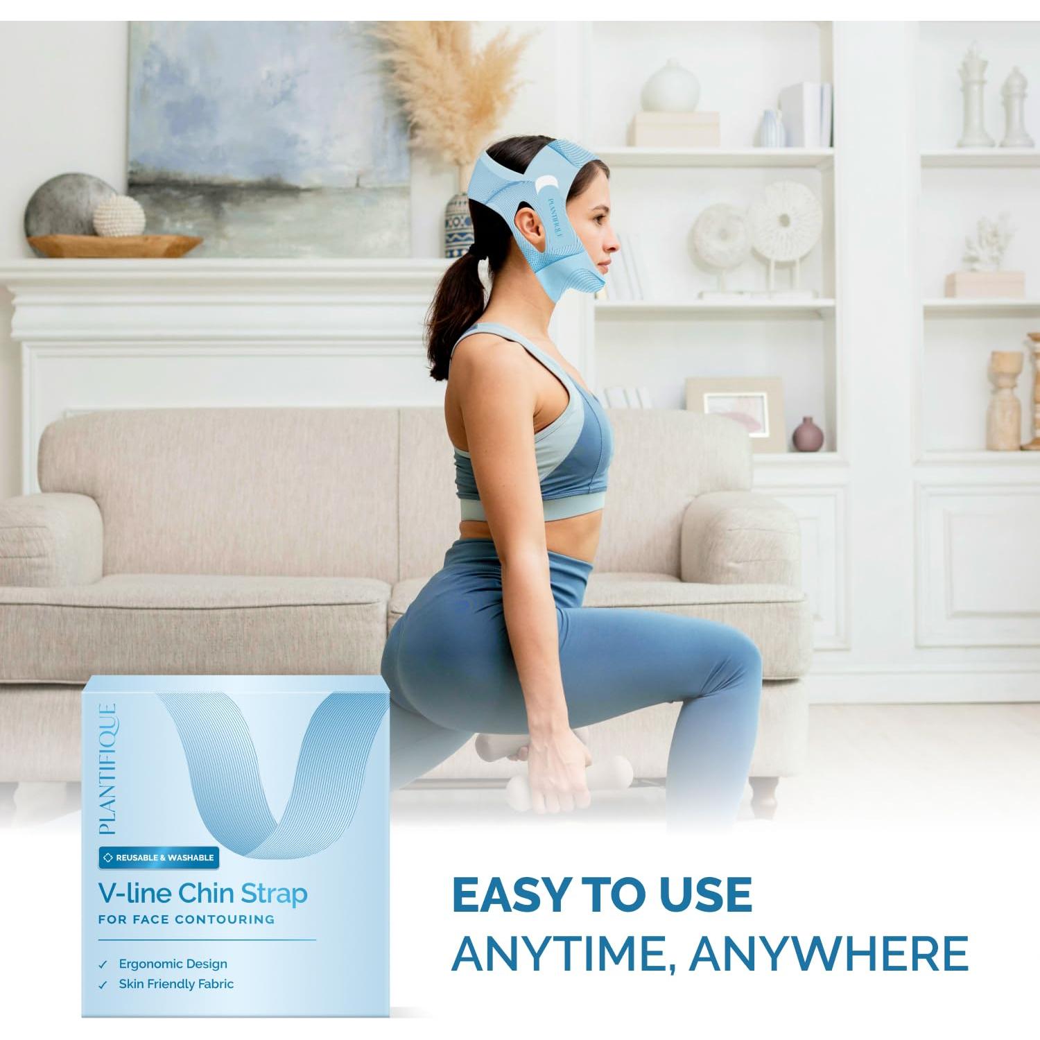 PLANTIFIQUE Chin Strap for Face Contouring - Reusable V Line Ice Silk Fabric Mask - Double Chin Shaping, Adjustable, Breathable Fabric - Jawline Shaper for Women & Men