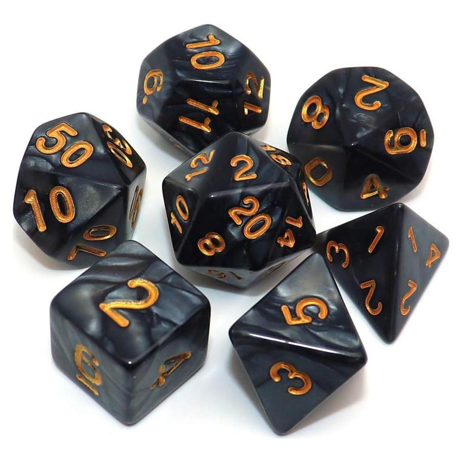 Juego de Dados Poliedricos CREEBUY 7 Piezas Perla Negra