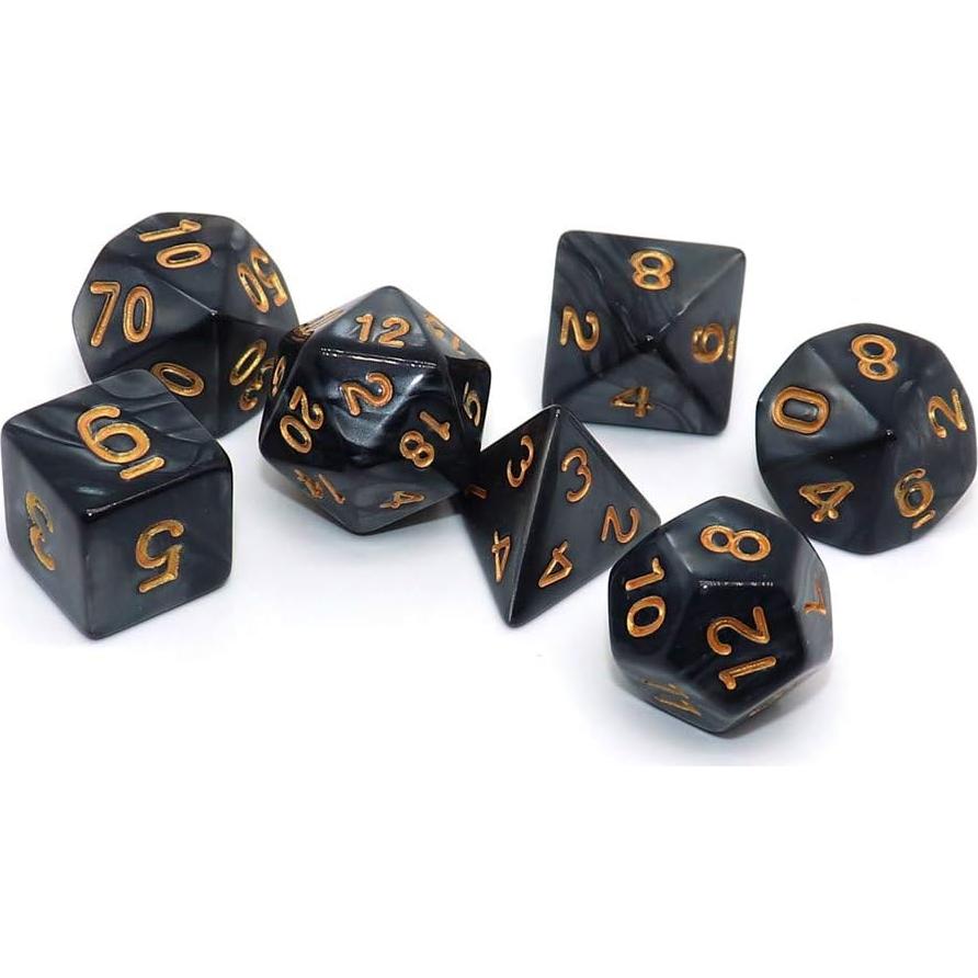 Juego de Dados Poliedricos CREEBUY 7 Piezas Perla Negra