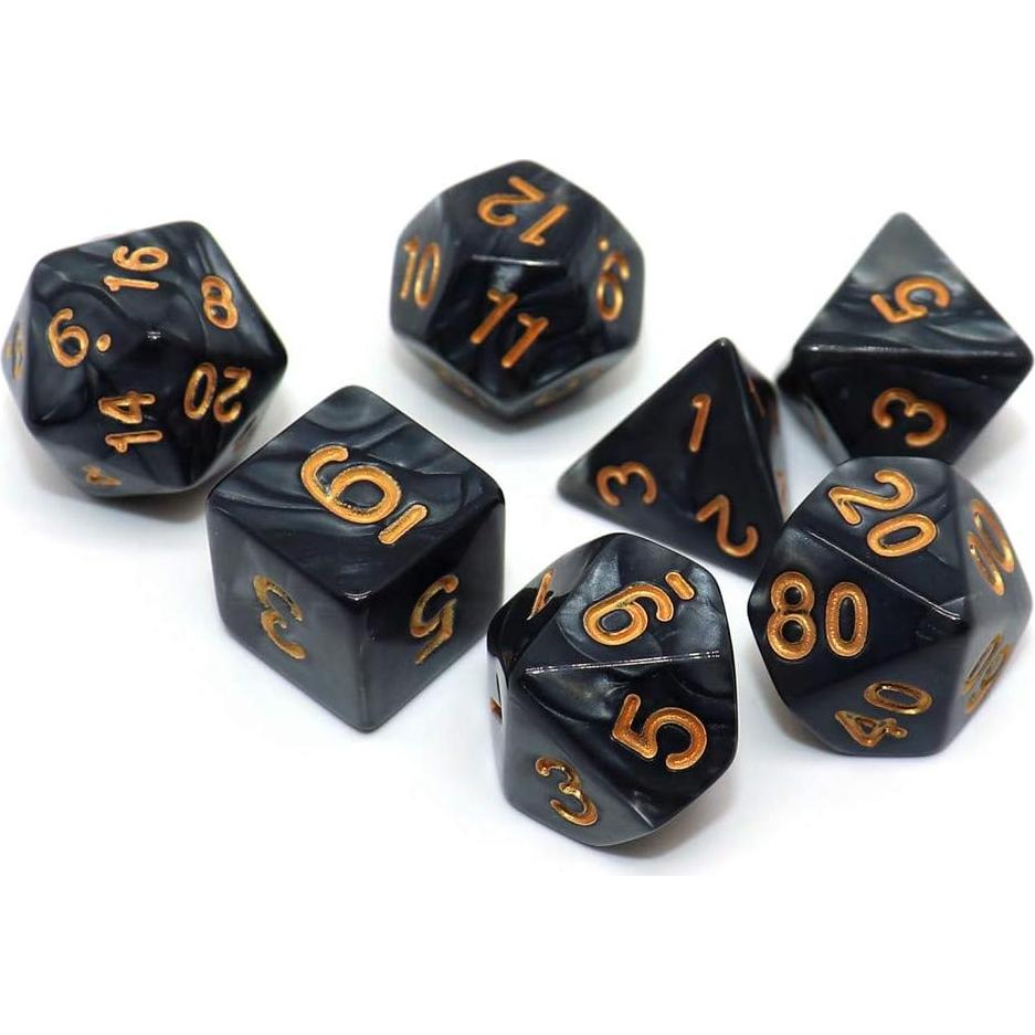 Juego de Dados Poliedricos CREEBUY 7 Piezas Perla Negra