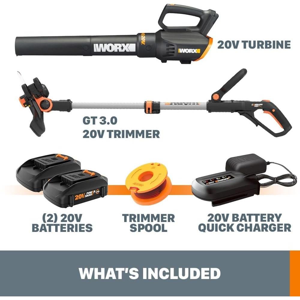 Kit Combo Cortadora de Hilo 20V Worx GT 3.0 + Soplador Turbine
