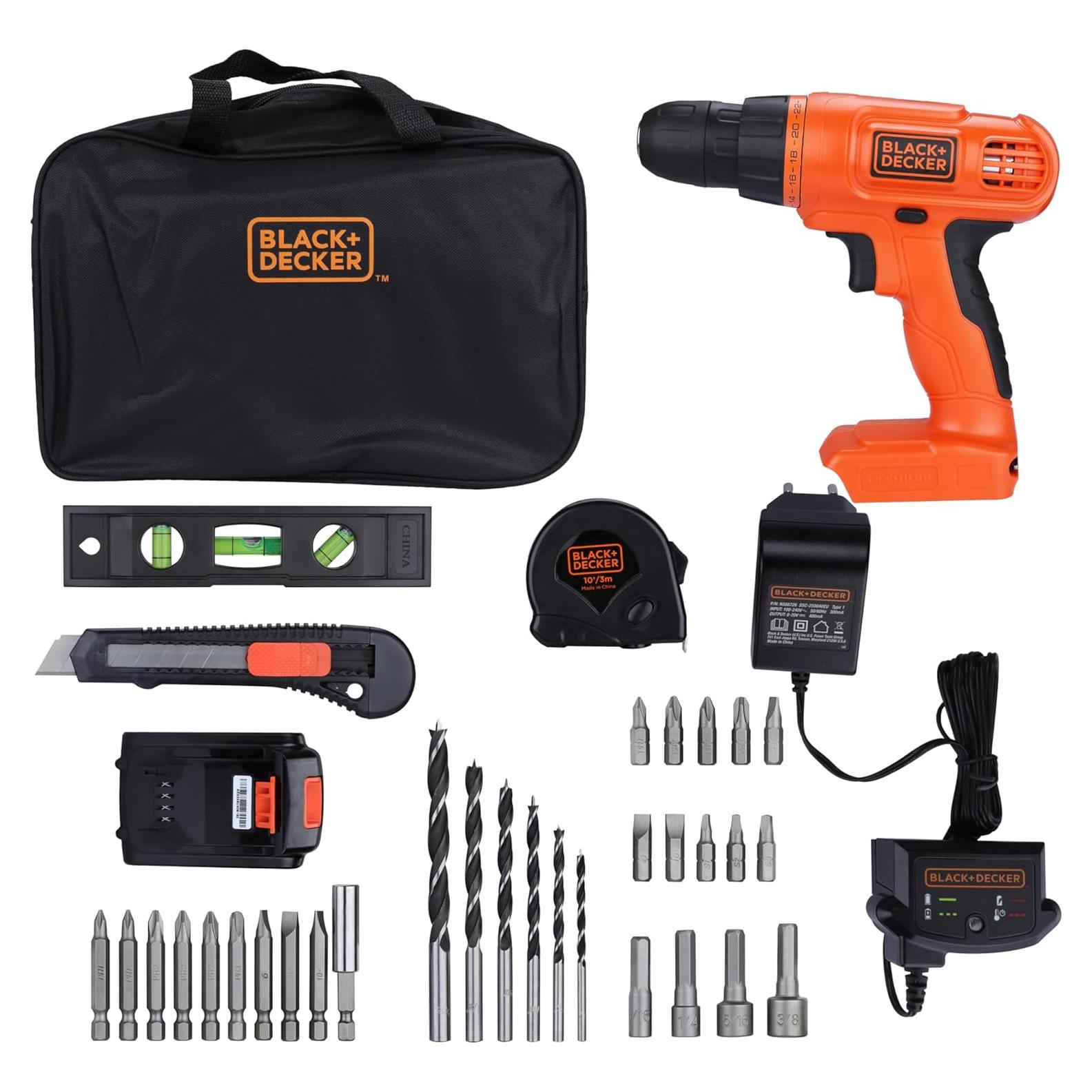 Kit de Herramientas y Taladro Inalámbrico BLACK+DECKER 20V MAX 34 Piezas