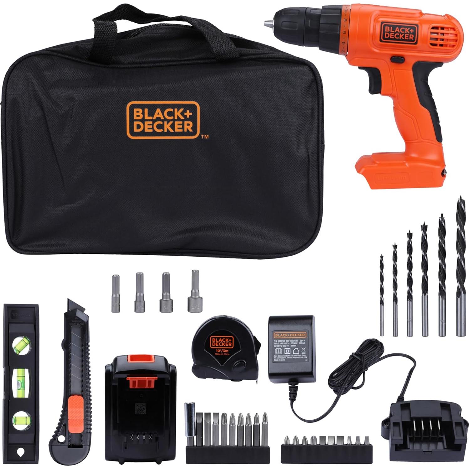 Kit de Herramientas y Taladro Inalámbrico BLACK+DECKER 20V MAX 34 Piezas