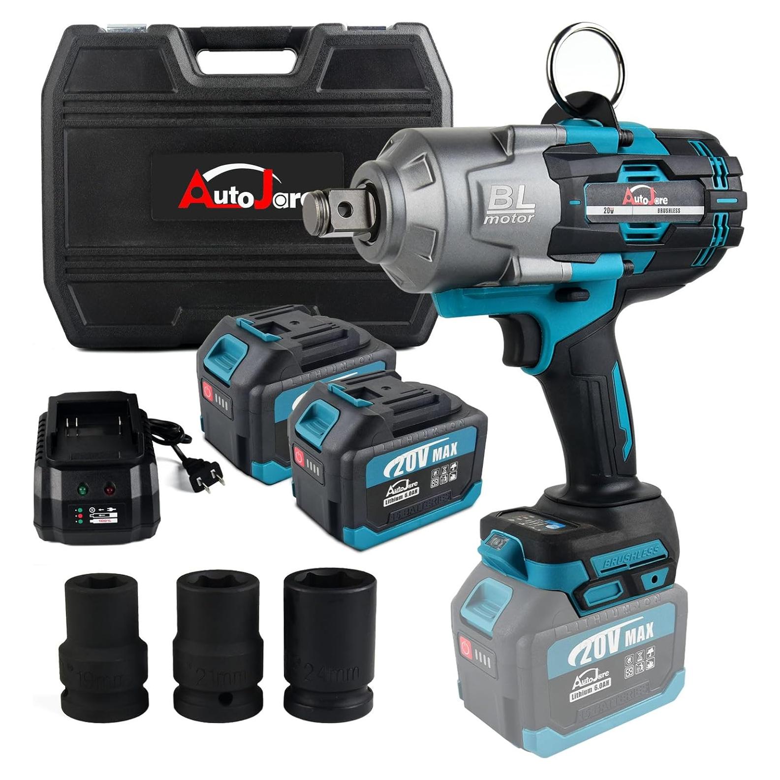 Llave de Impacto Inalámbrica AUTOJARE 3/4" 2000 N.m con 2 Baterías