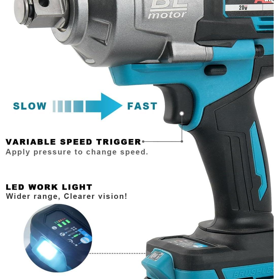 Llave de Impacto Inalámbrica AUTOJARE 3/4" 2000 N.m con 2 Baterías