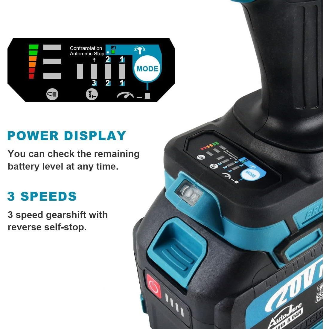 Llave de Impacto Inalámbrica AUTOJARE 3/4" 2000 N.m con 2 Baterías