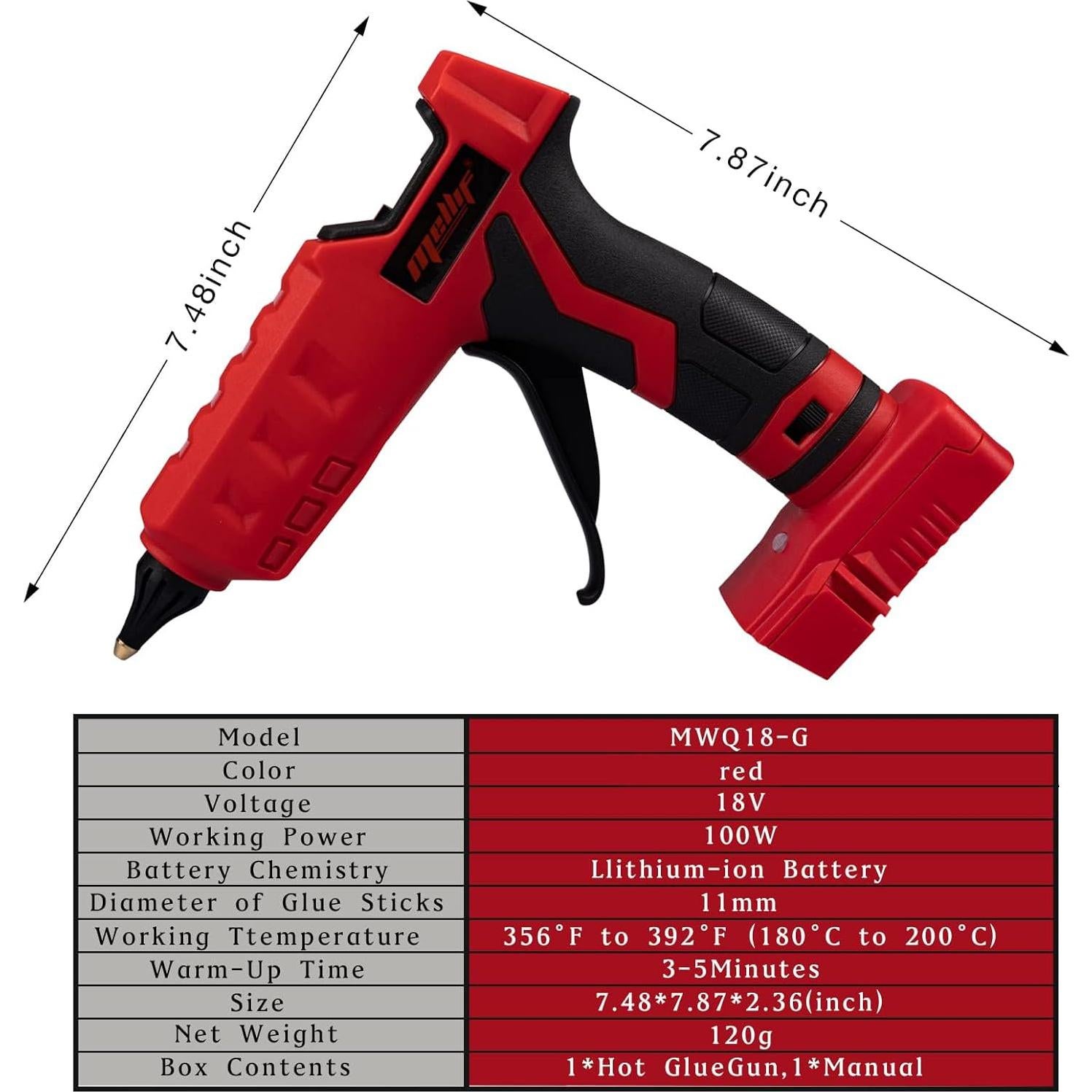Pistola de Pegamento Caliente Inalámbrica Mellif 18V 100W
