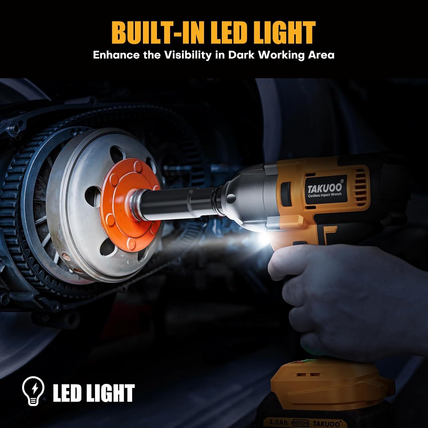 Llave de impacto inalámbrica Takuoo 1/2" 1000N.m con 2 baterías