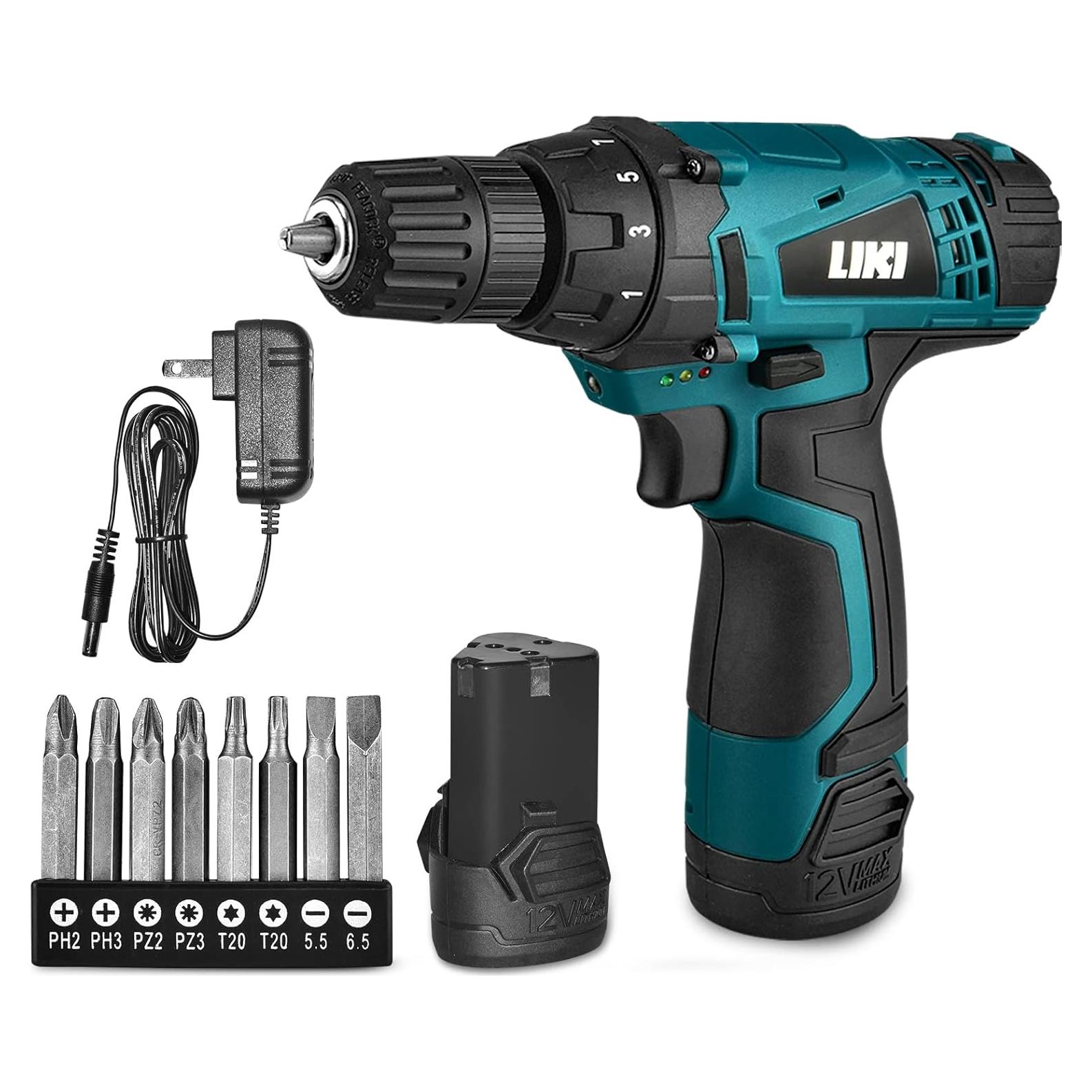 Taladro Inalámbrico LIKI 12V con Batería y Accesorios