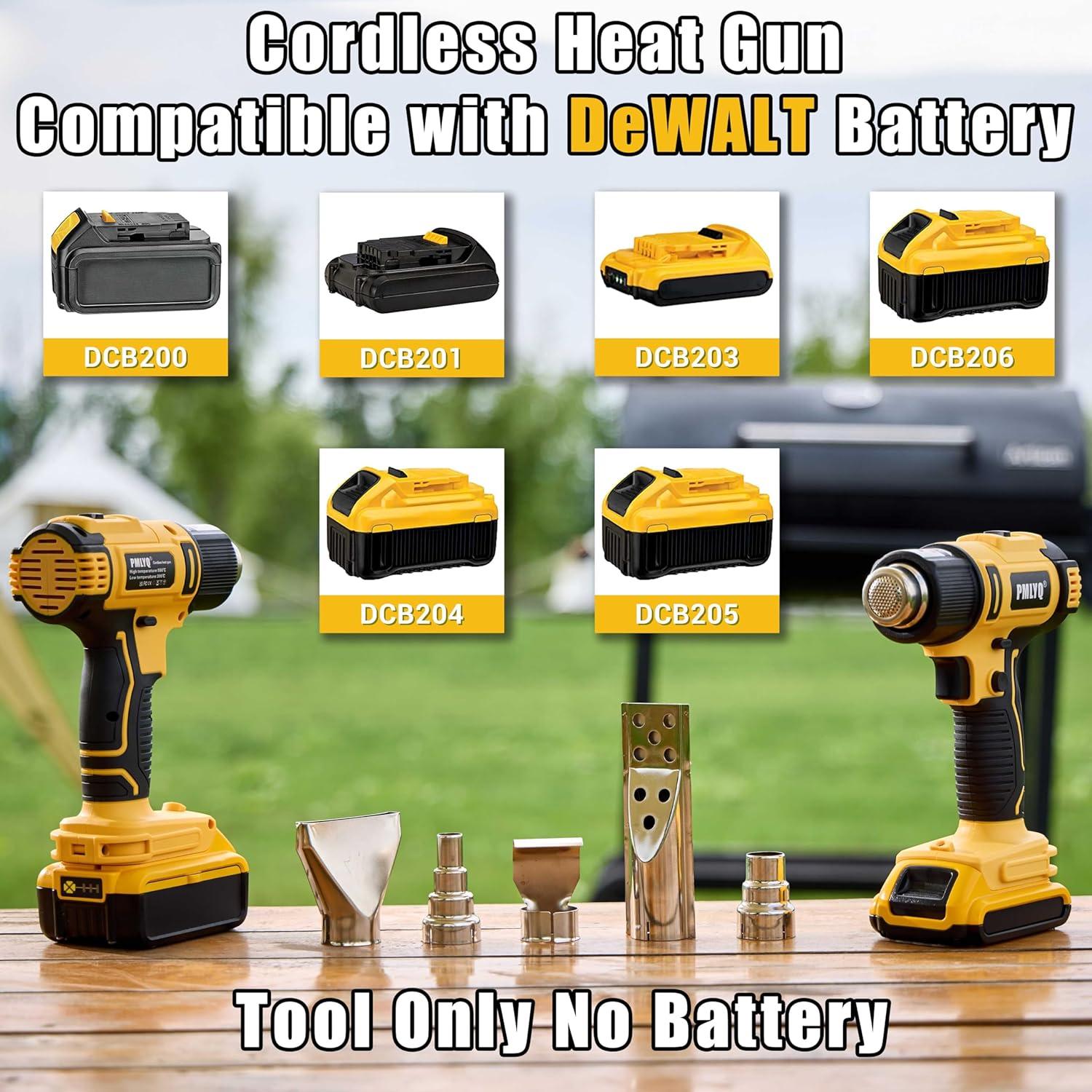 Cordless Heat Gun for Dewalt 20v Battery,350W Fast Heating Soldering Hot Air Gun,2-Temp Setting Max 1022°F(550°C),Heat Gun for Tube Bending,Resin & Decorating (Tool Only NO Battery)