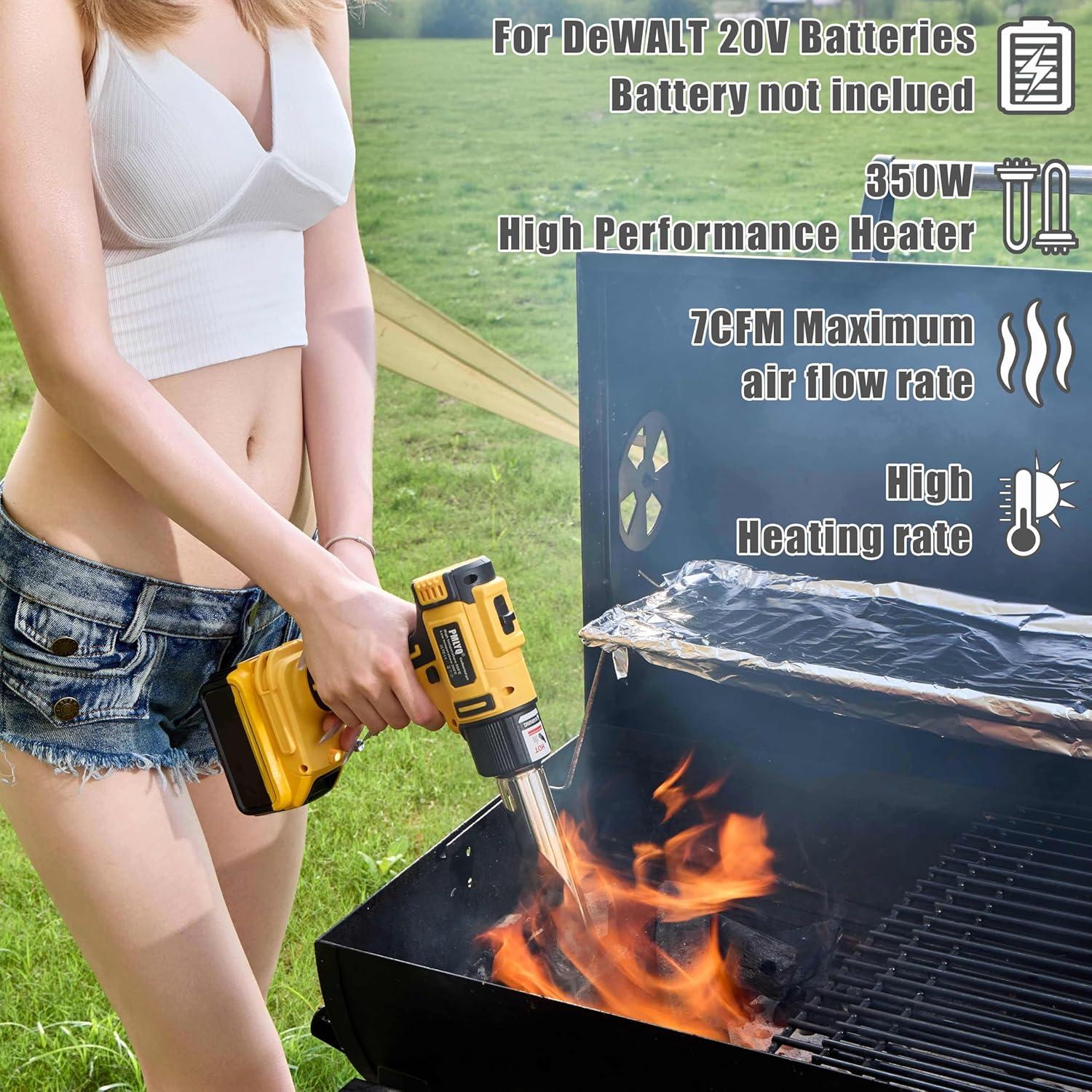 Cordless Heat Gun for Dewalt 20v Battery,350W Fast Heating Soldering Hot Air Gun,2-Temp Setting Max 1022°F(550°C),Heat Gun for Tube Bending,Resin & Decorating (Tool Only NO Battery)