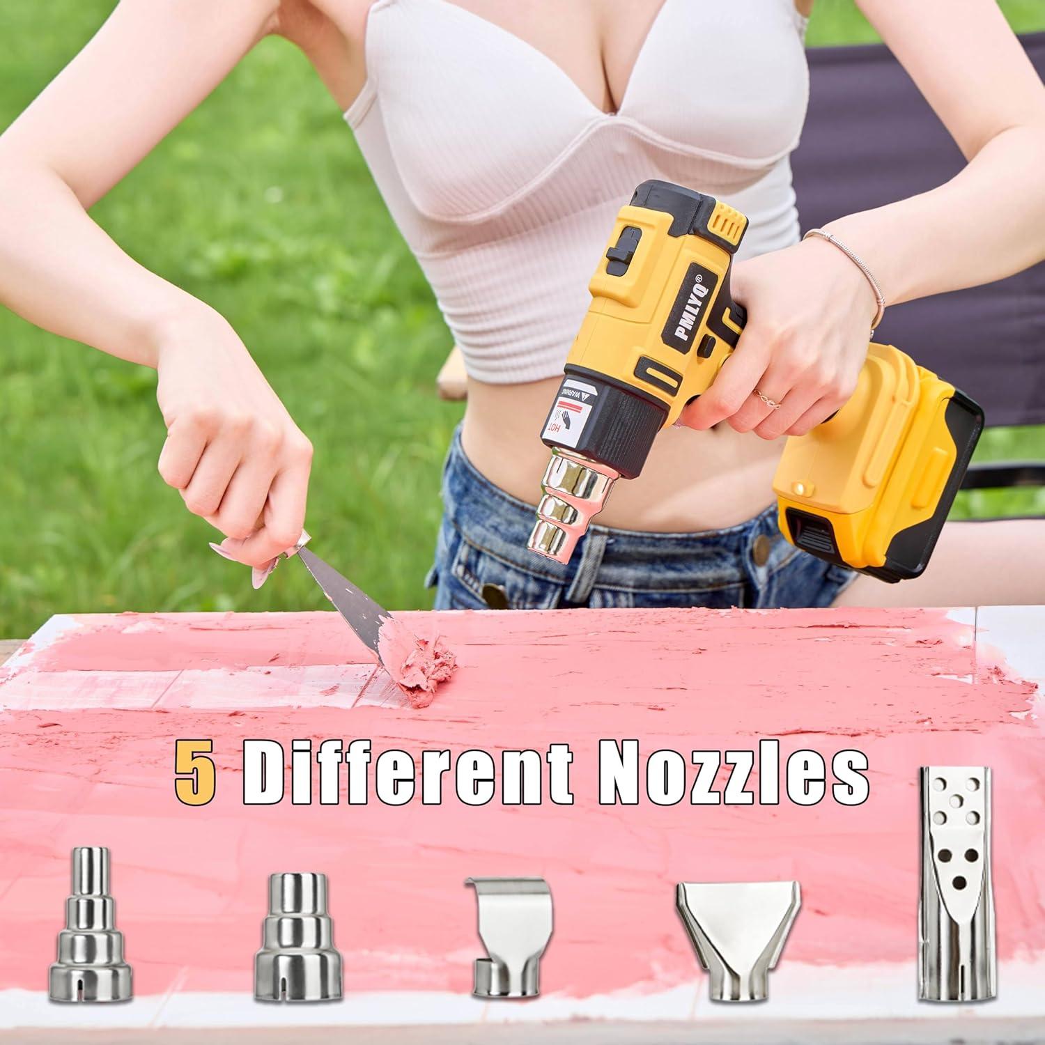 Cordless Heat Gun for Dewalt 20v Battery,350W Fast Heating Soldering Hot Air Gun,2-Temp Setting Max 1022°F(550°C),Heat Gun for Tube Bending,Resin & Decorating (Tool Only NO Battery)