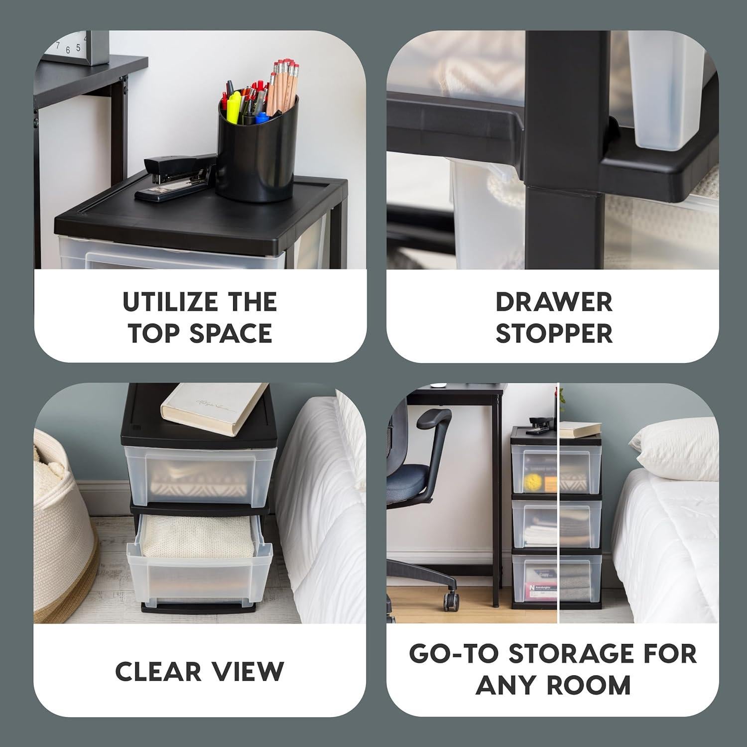 Organizador de Cajones de Plástico IRIS USA 3 Cajones Negro