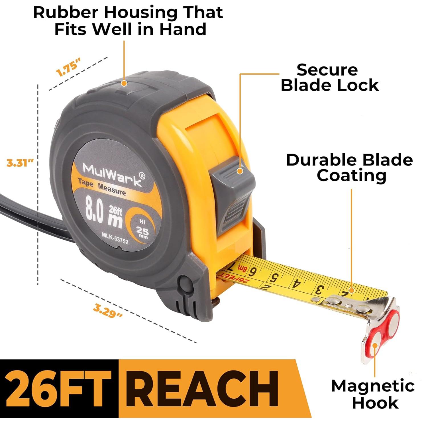 Cinta Métrica Profesional MulWark 8m y 5m - Set de 2