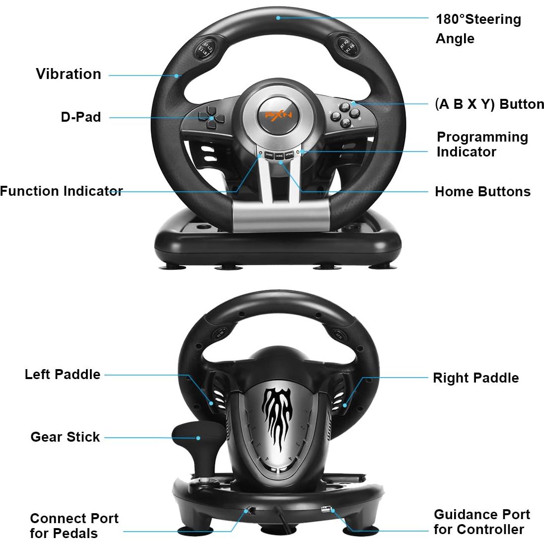 Rueda de Dirección PXN V3III para PC, PS4, Xbox, Switch - Negra