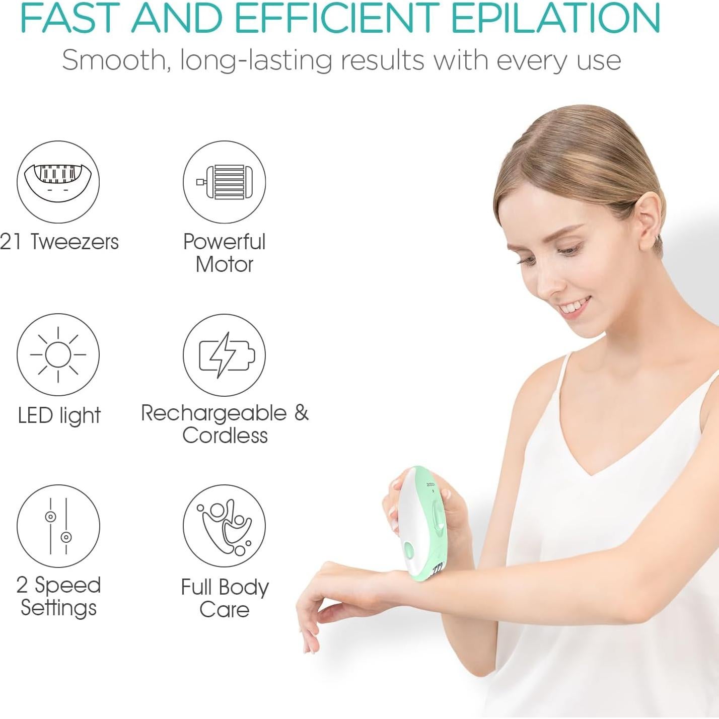 Epilador Inalámbrico VOGOE HR110 con Luz LED y 21 Pinzas