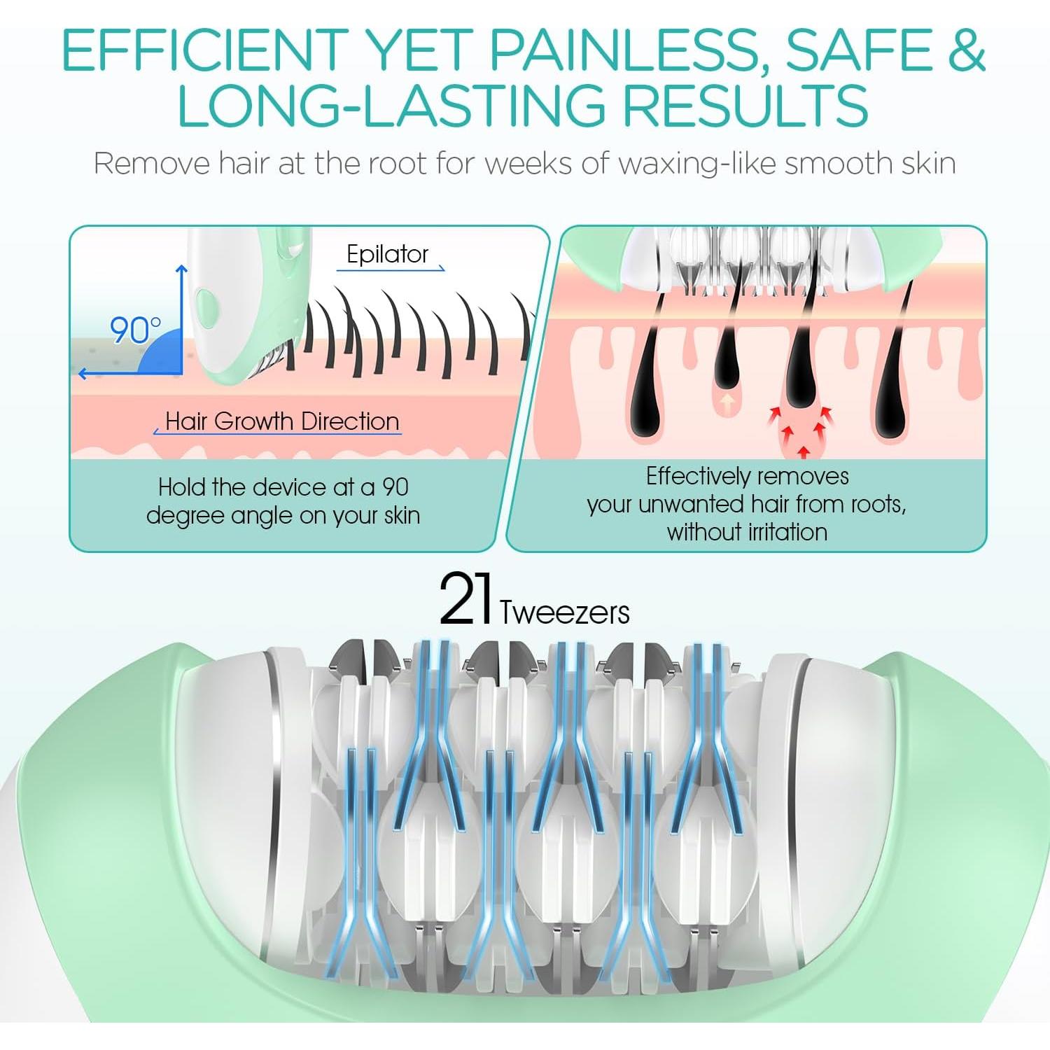 Epilador Inalámbrico VOGOE HR110 con Luz LED y 21 Pinzas