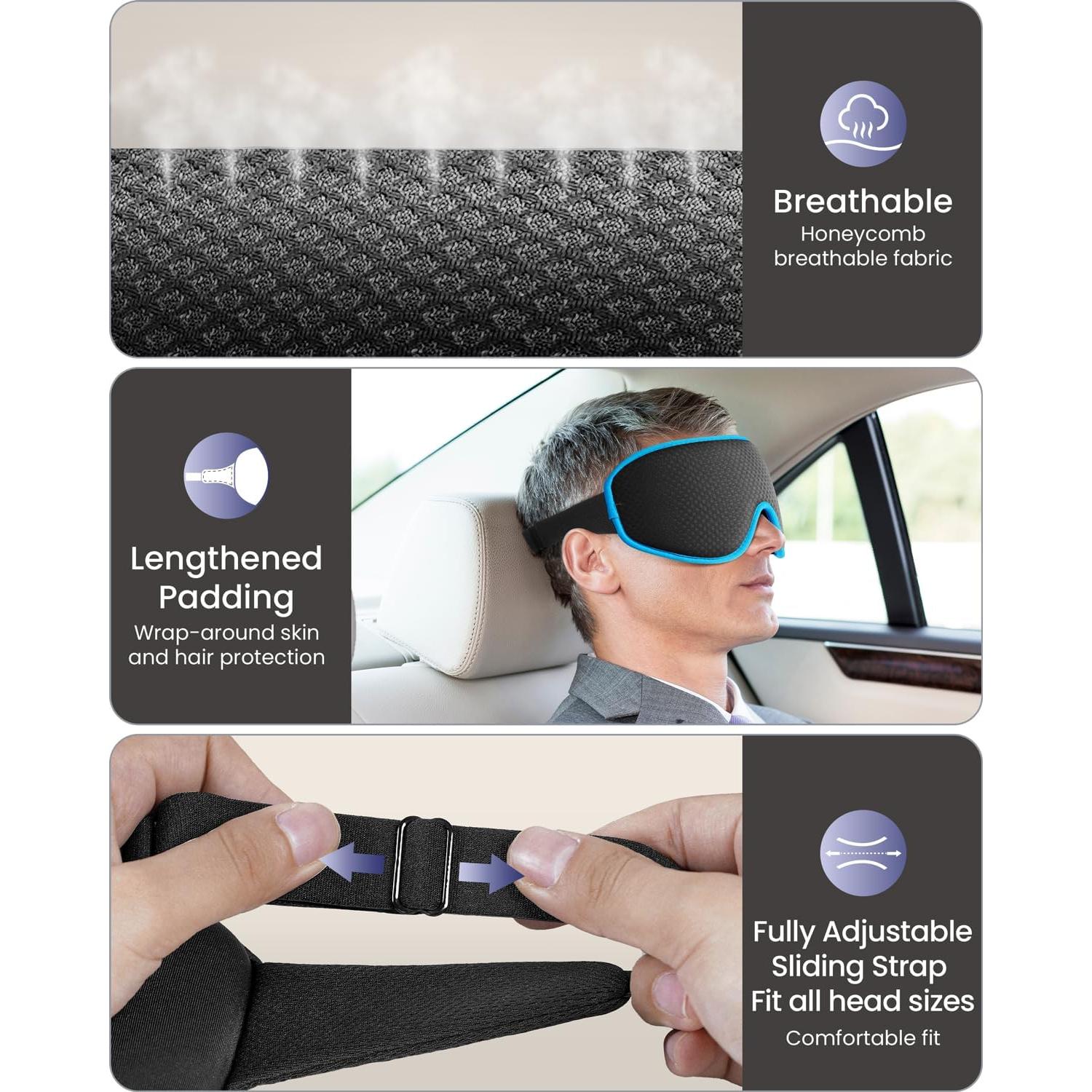 Máscara de Sueño WAOAW 3D Ajustable Azul - Bloqueo de Luz