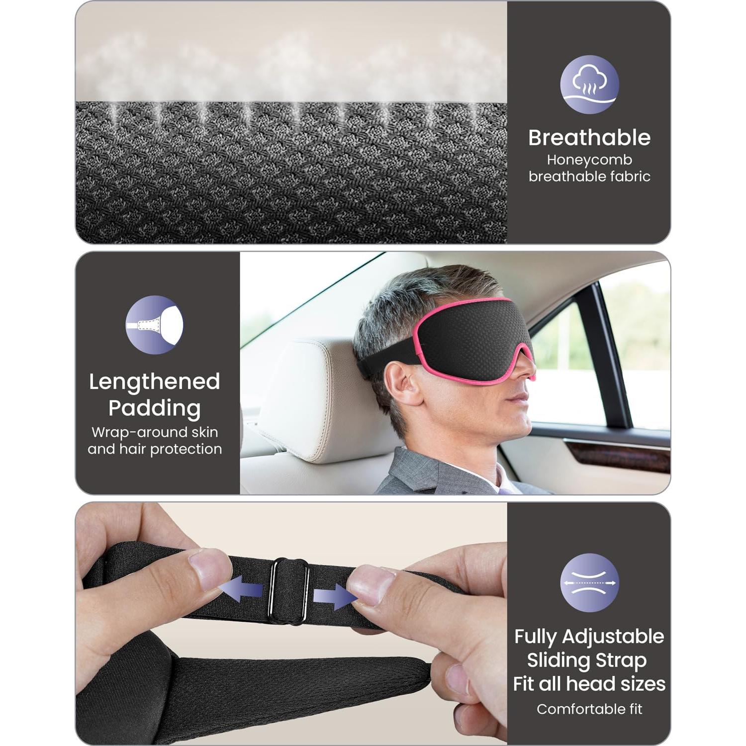 Máscara de Sueño WAOAW 3D Ajustable para Dormir - Bloquea Luz