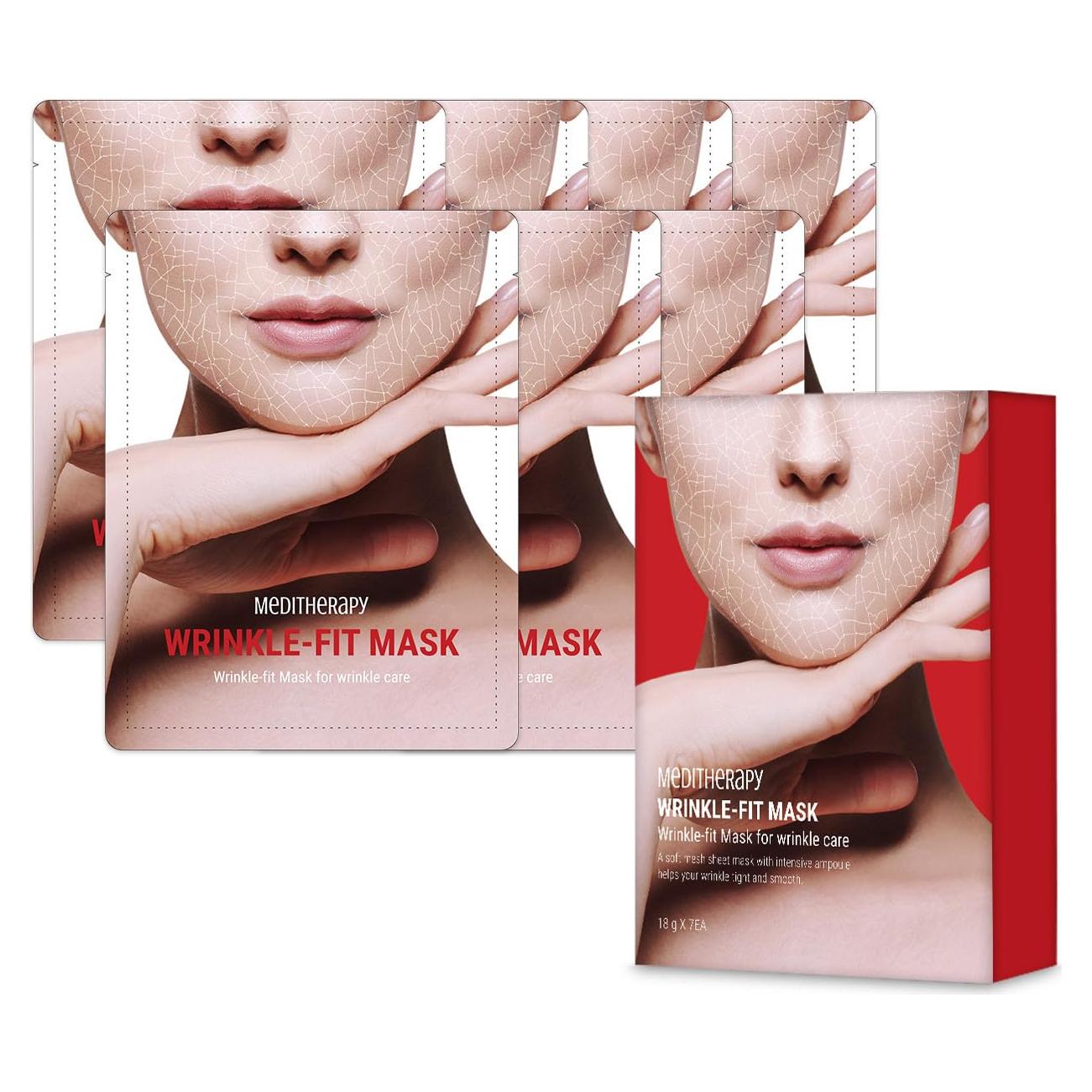 MEDITHERAPY Wrinkle fit Korean Mesh Sheet Masks (7EA), Collagen Mesh Sheet Mask for Glowing Skin, Daily Facial Mask, Hyaluronic acid Facial Mask, Korean Skincare