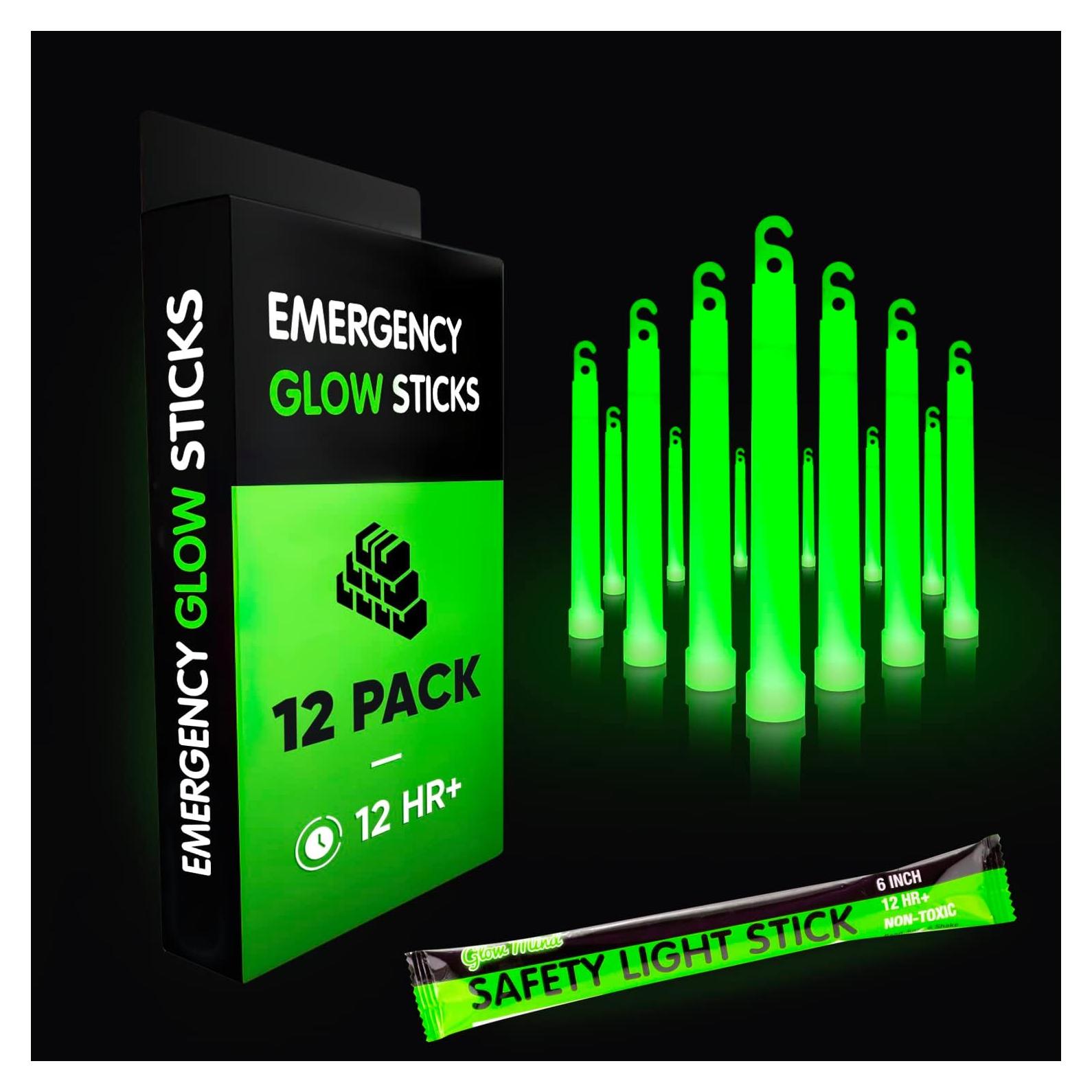 Emergency Glow Sticks with 12 Hours Duration, Individually Wrapped Industrial Grade Glowsticks for Survival Gear, Camping Lights, Power Outages and Military Use