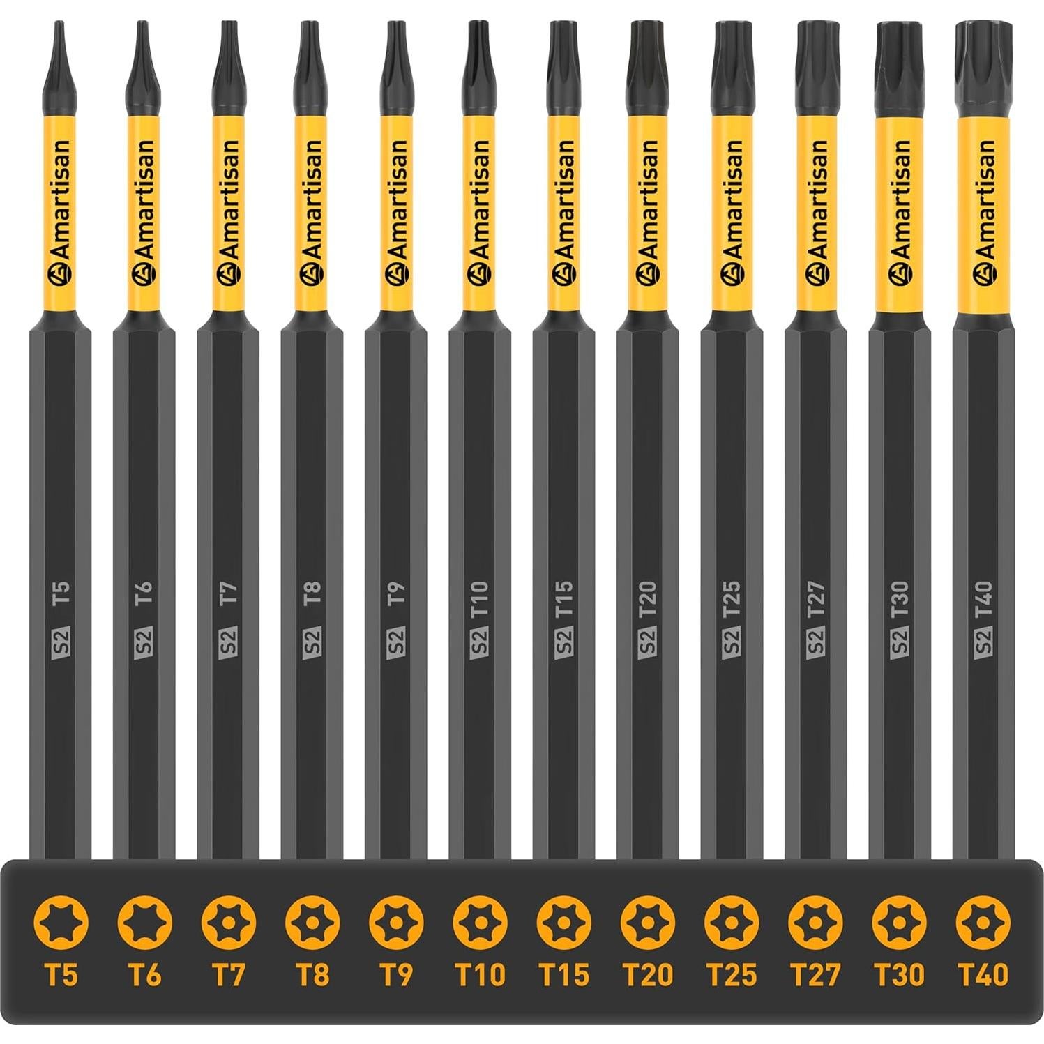 Juego de Puntas Torx 12 Piezas Amartisan Acero S2 10.16 cm