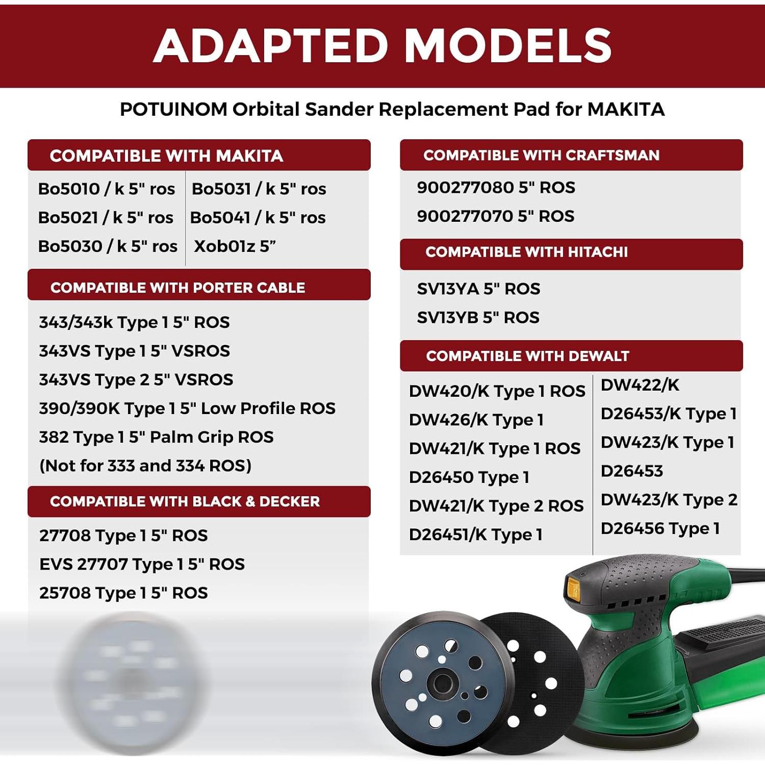 Almohadilla de Lijado 5" POTUINOM 8 Agujeros Gancho y Bucle