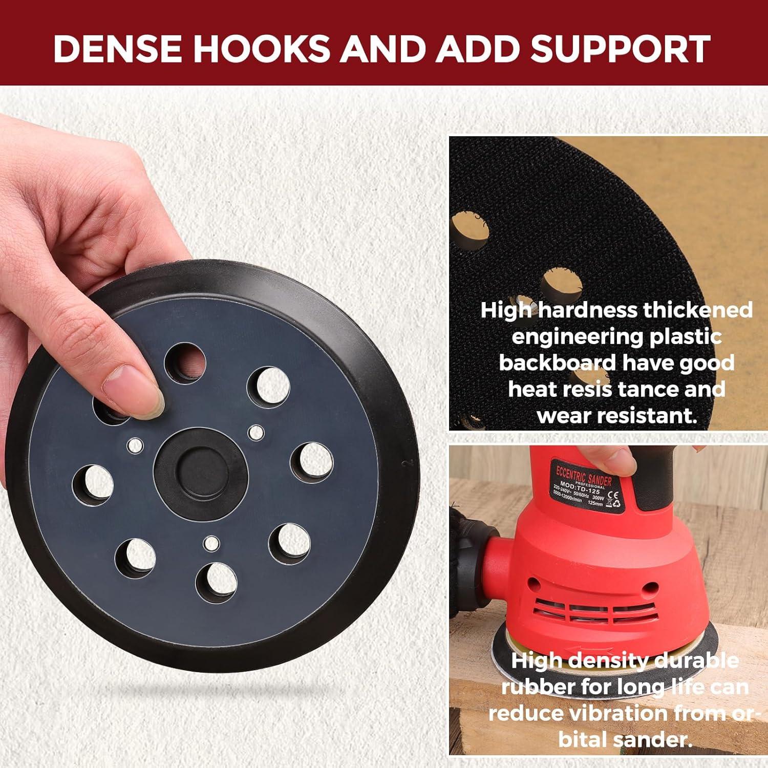 Almohadilla de Lijado 5" POTUINOM 8 Agujeros Gancho y Bucle