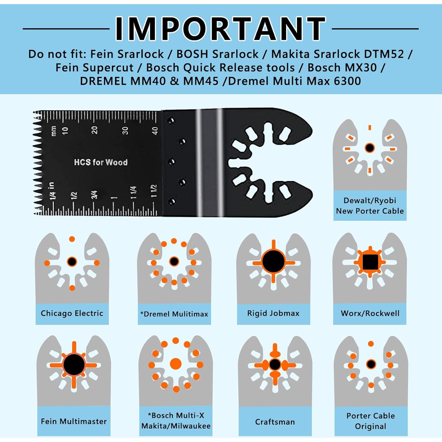 Paquete de 94 Cuchillas de Sierra Oscilante OTUCO para Madera y Metal