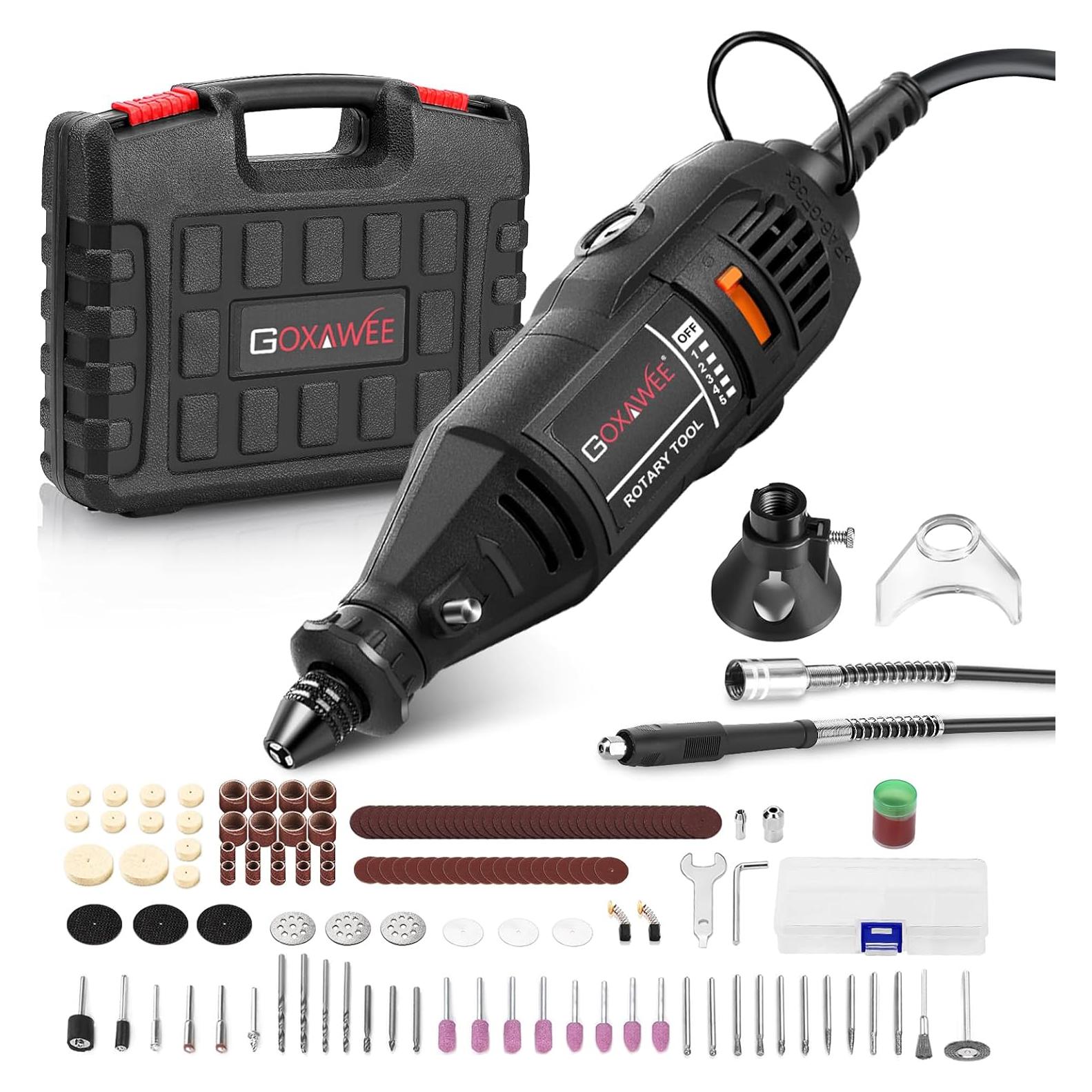 Kit de Herramientas Rotativas GOXAWEE G4007 - 140 Piezas, Velocidad Variable