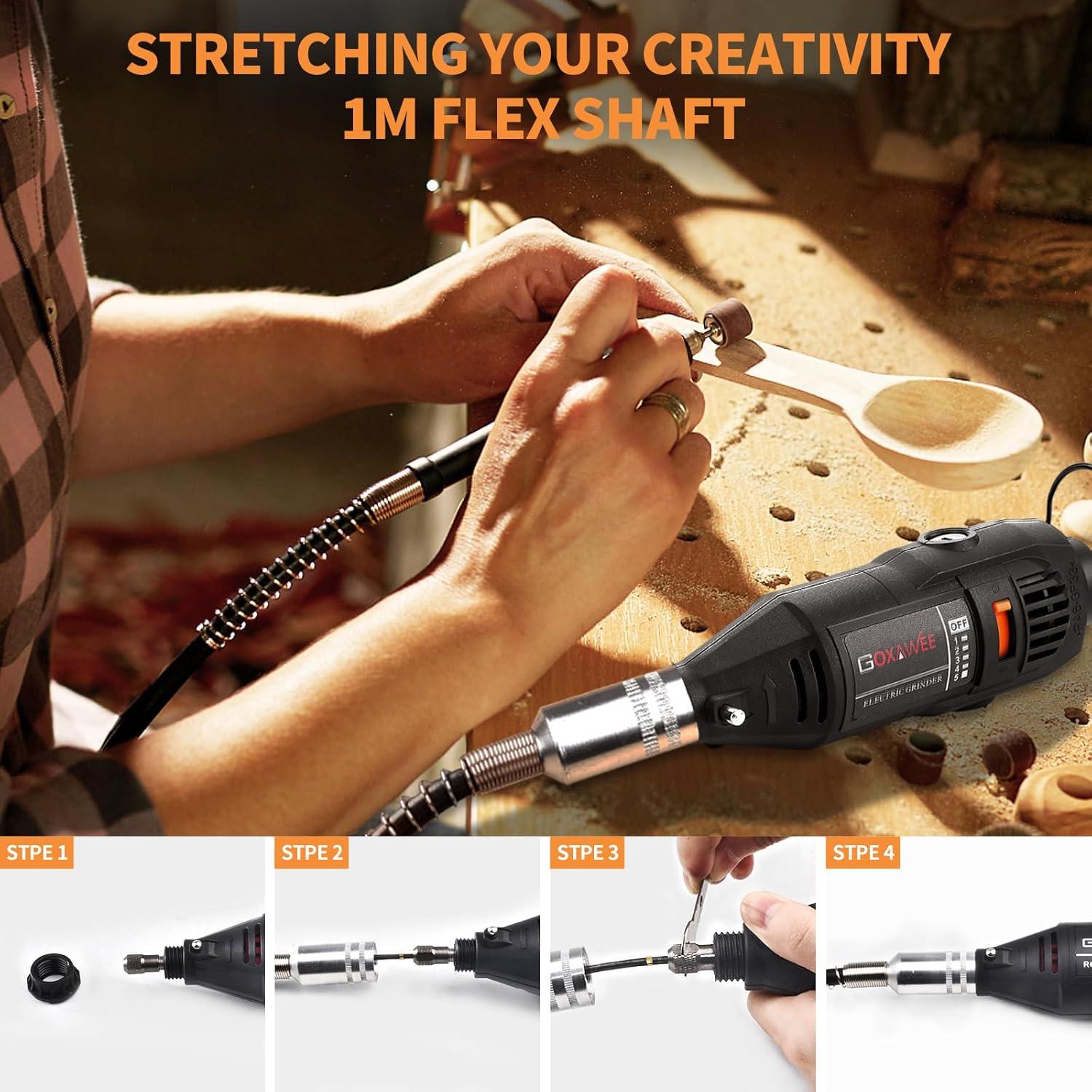 Kit de Herramientas Rotativas GOXAWEE G4007 - 140 Piezas, Velocidad Variable