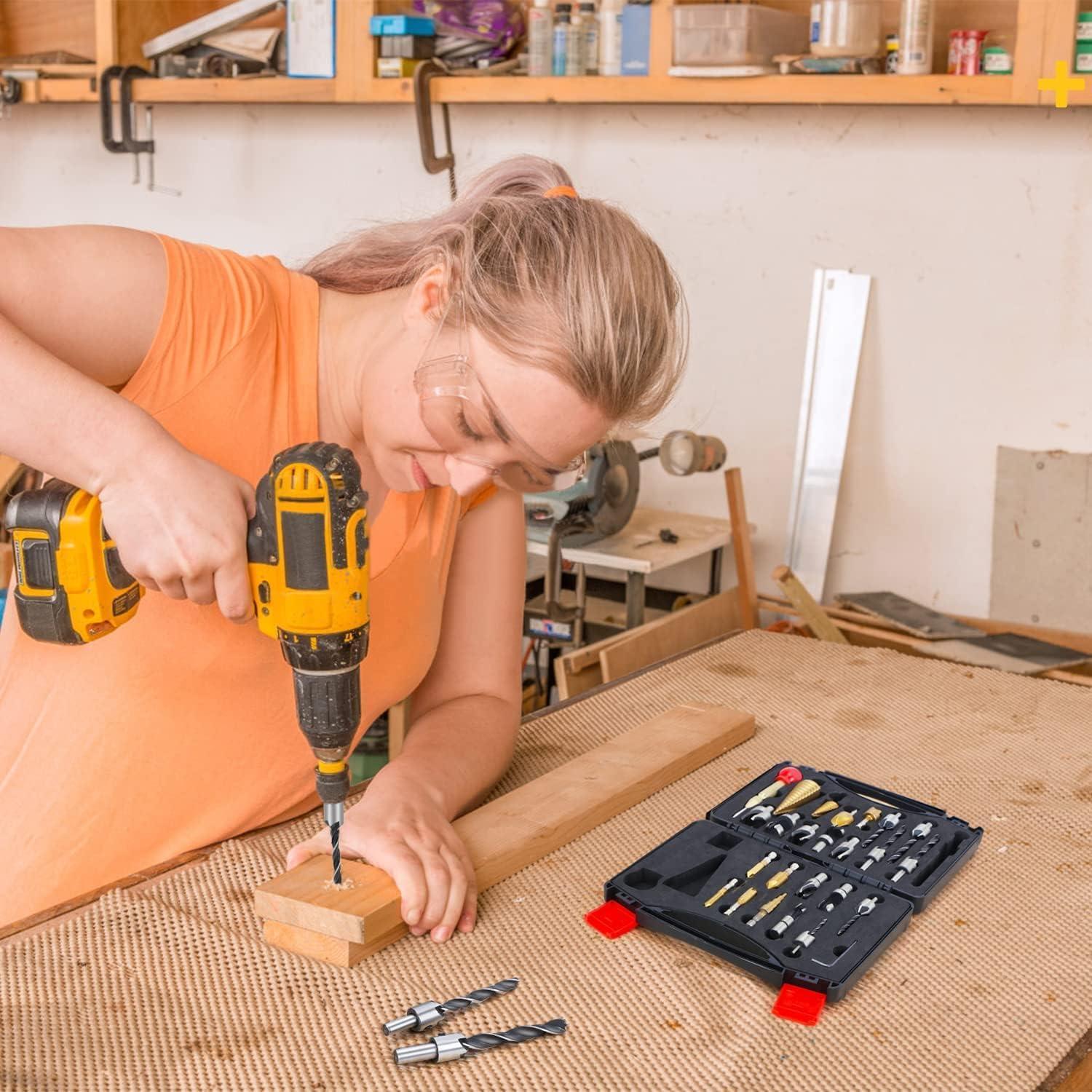 LAMPTOP Kit de Herramientas de Carpintería 26 Piezas con Brocas