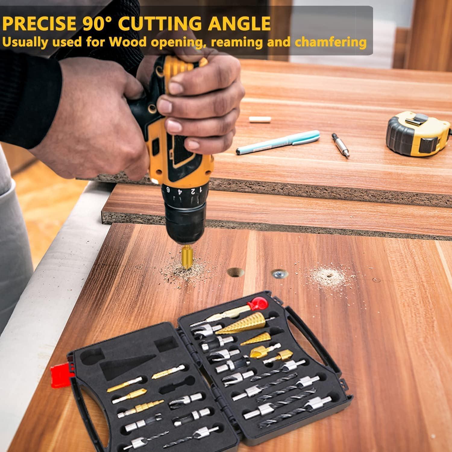 LAMPTOP Kit de Herramientas de Carpintería 26 Piezas con Brocas