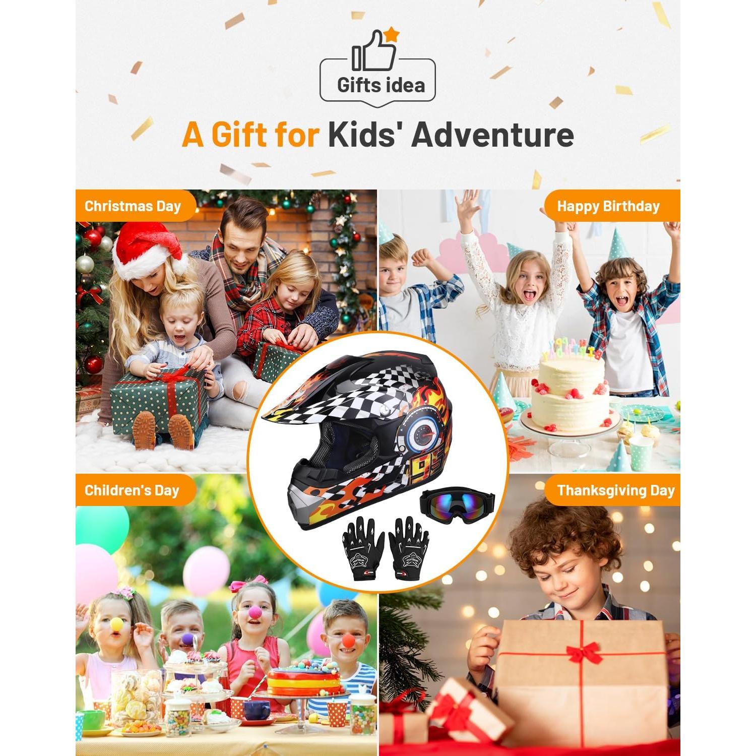 Casco de Motocross Juvenil Oumurs Negro Llama 5-14 Años