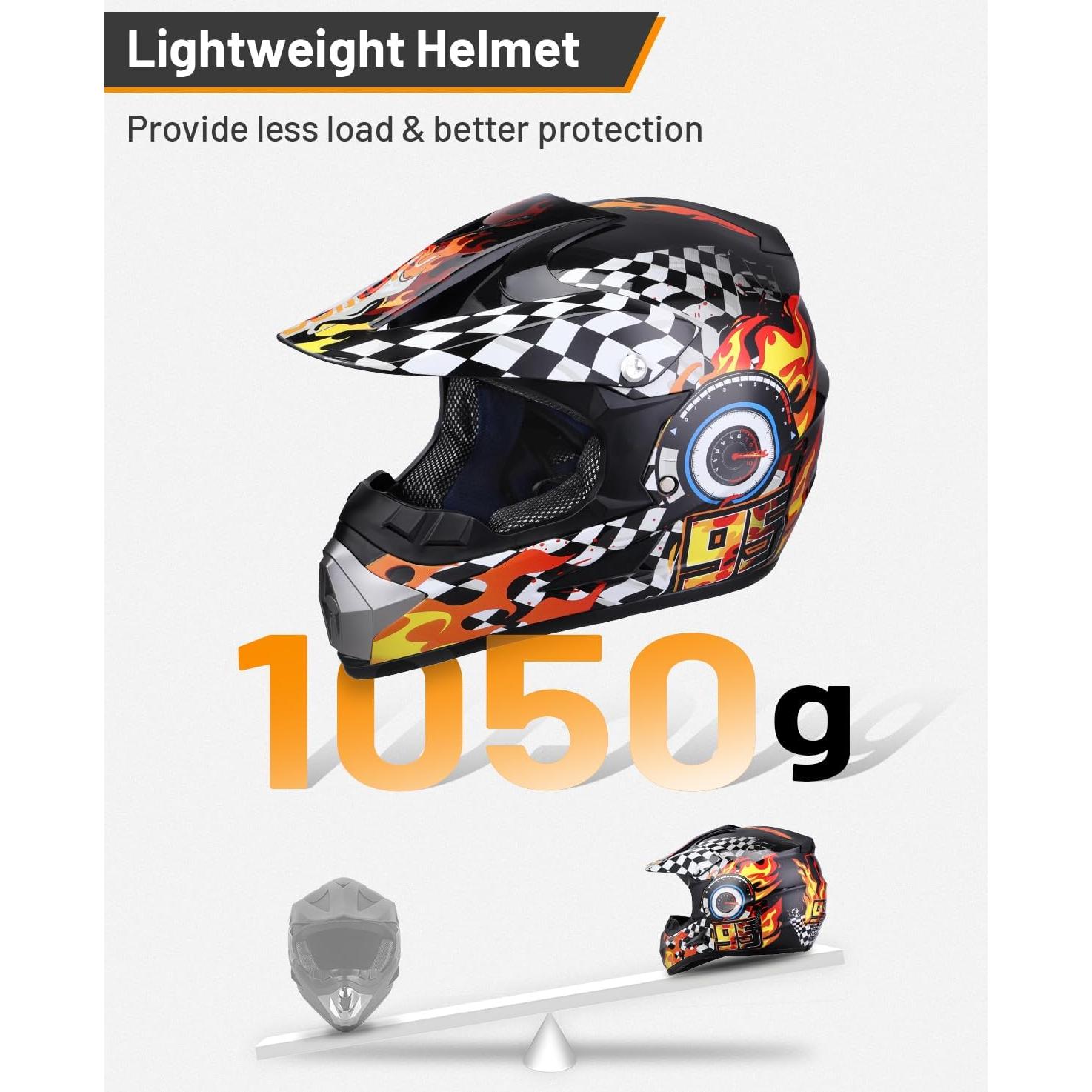 Casco de Motocross Juvenil Oumurs Negro Llama 5-14 Años