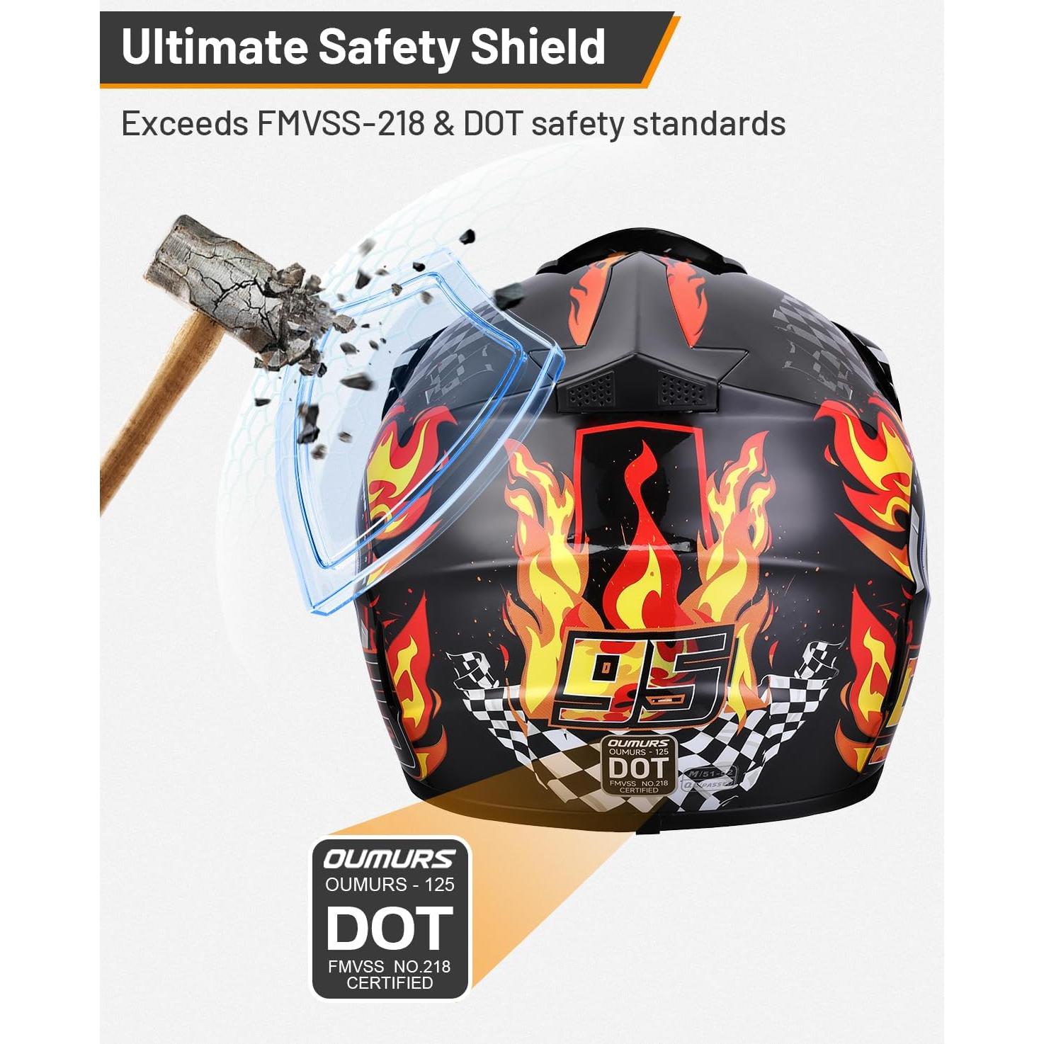 Casco de Motocross Juvenil Oumurs Negro Llama 5-14 Años